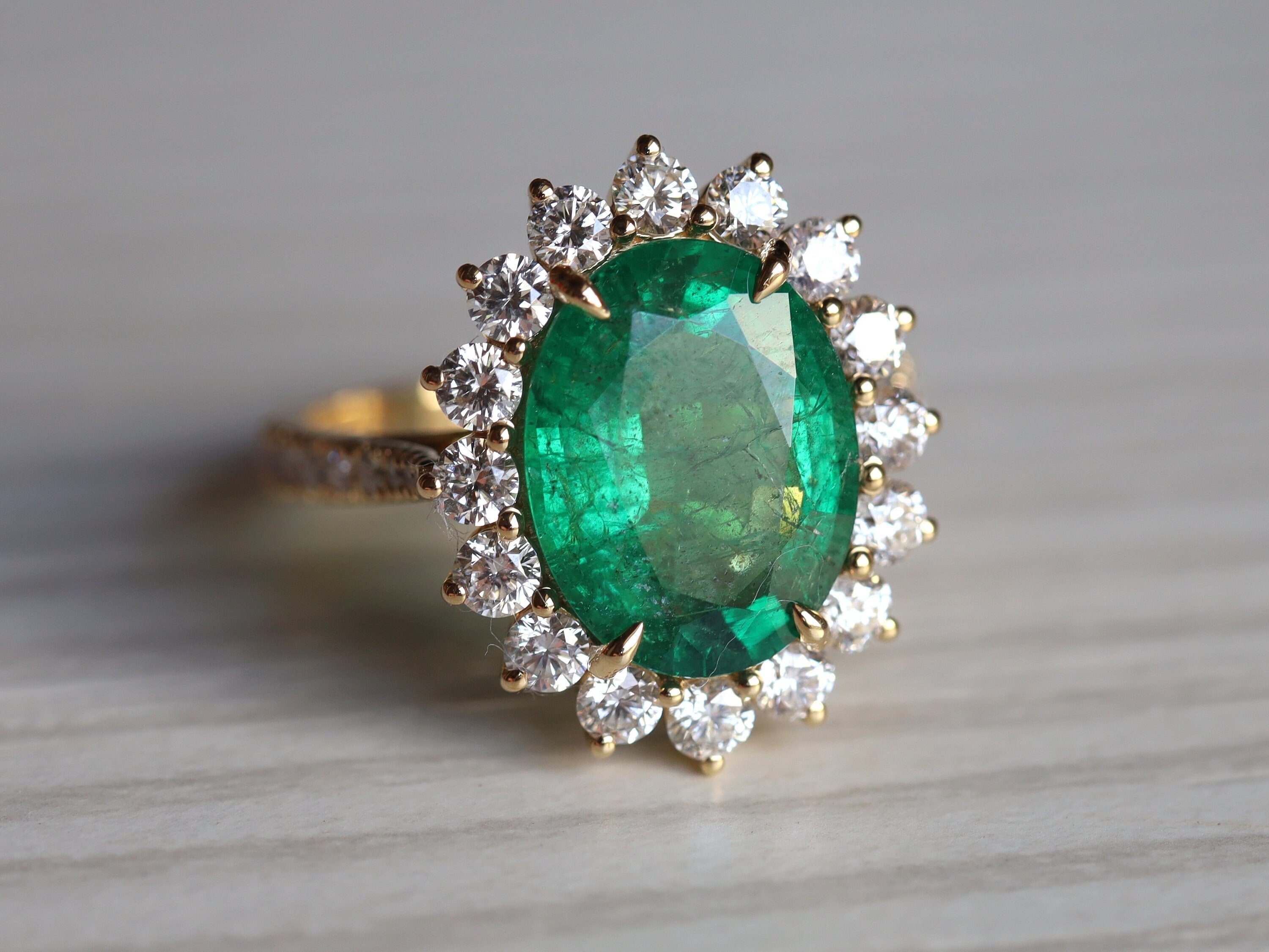 4.5CT Emerald Engagement Ring | Antique Art Deco Emerald Cut and Diamond Ring -
