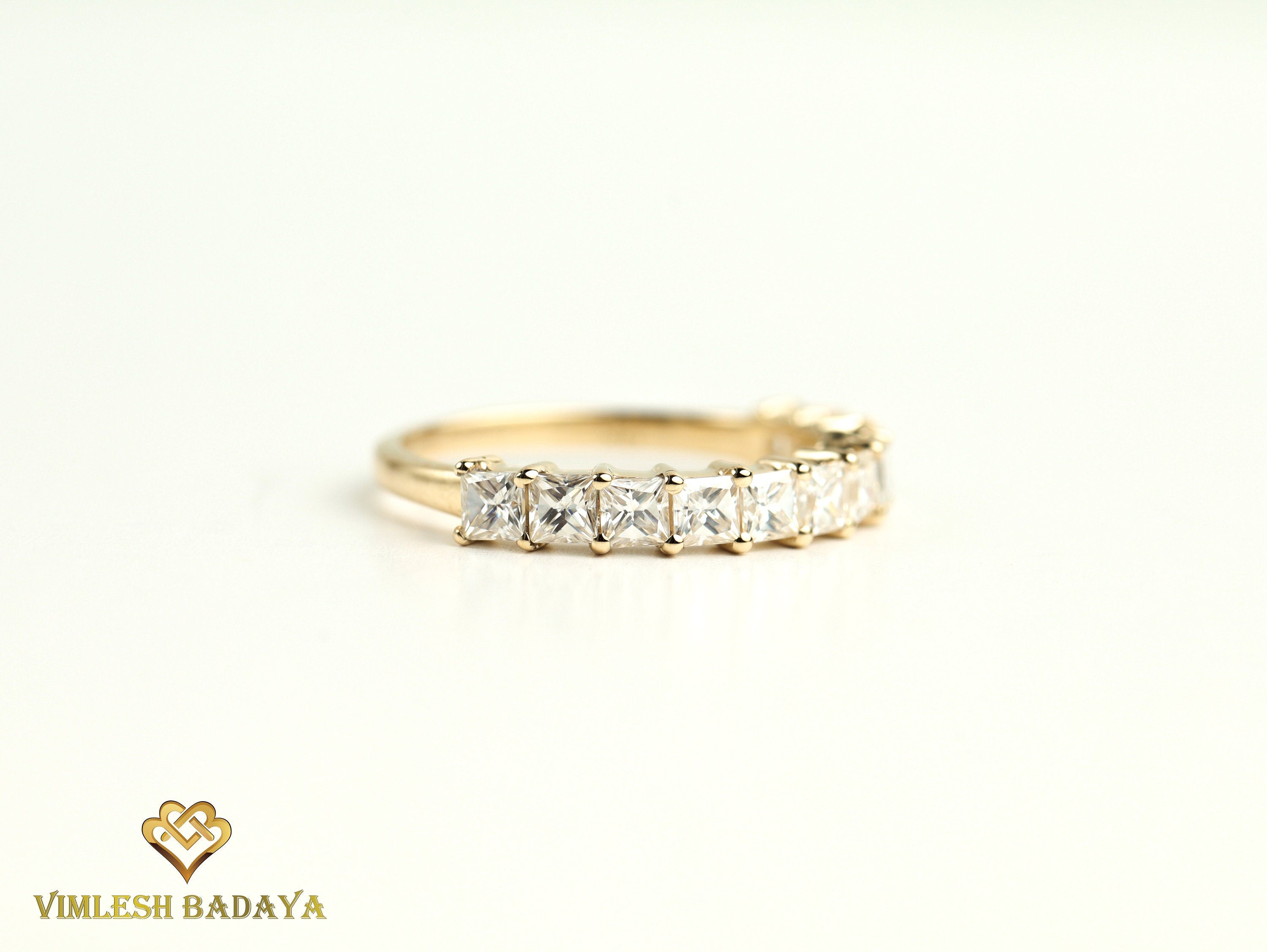 Lab Diamond Wedding Band | Princess Cut Diamond Half Eternity Ring -