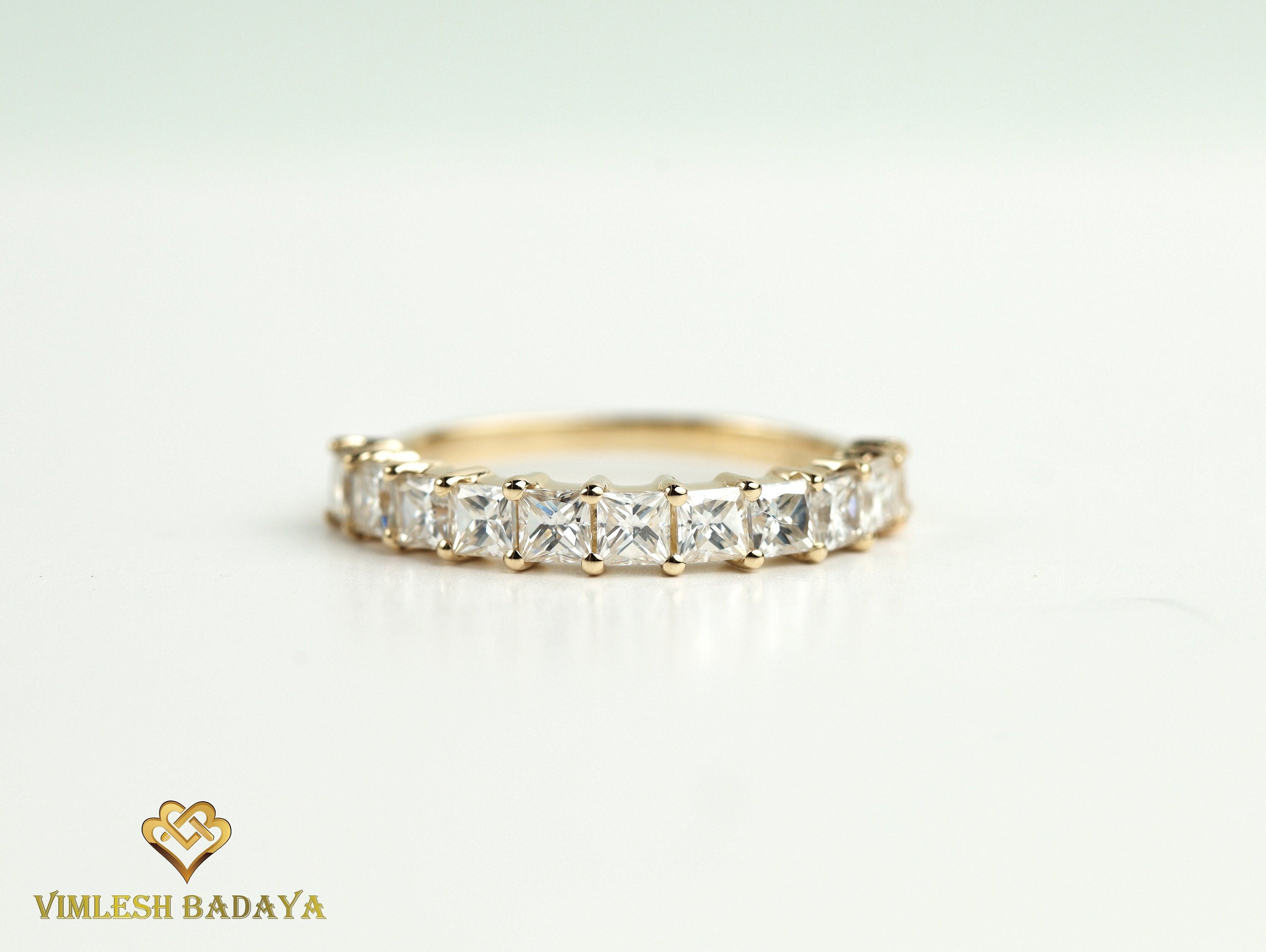 Lab Diamond Wedding Band | Princess Cut Diamond Half Eternity Ring -