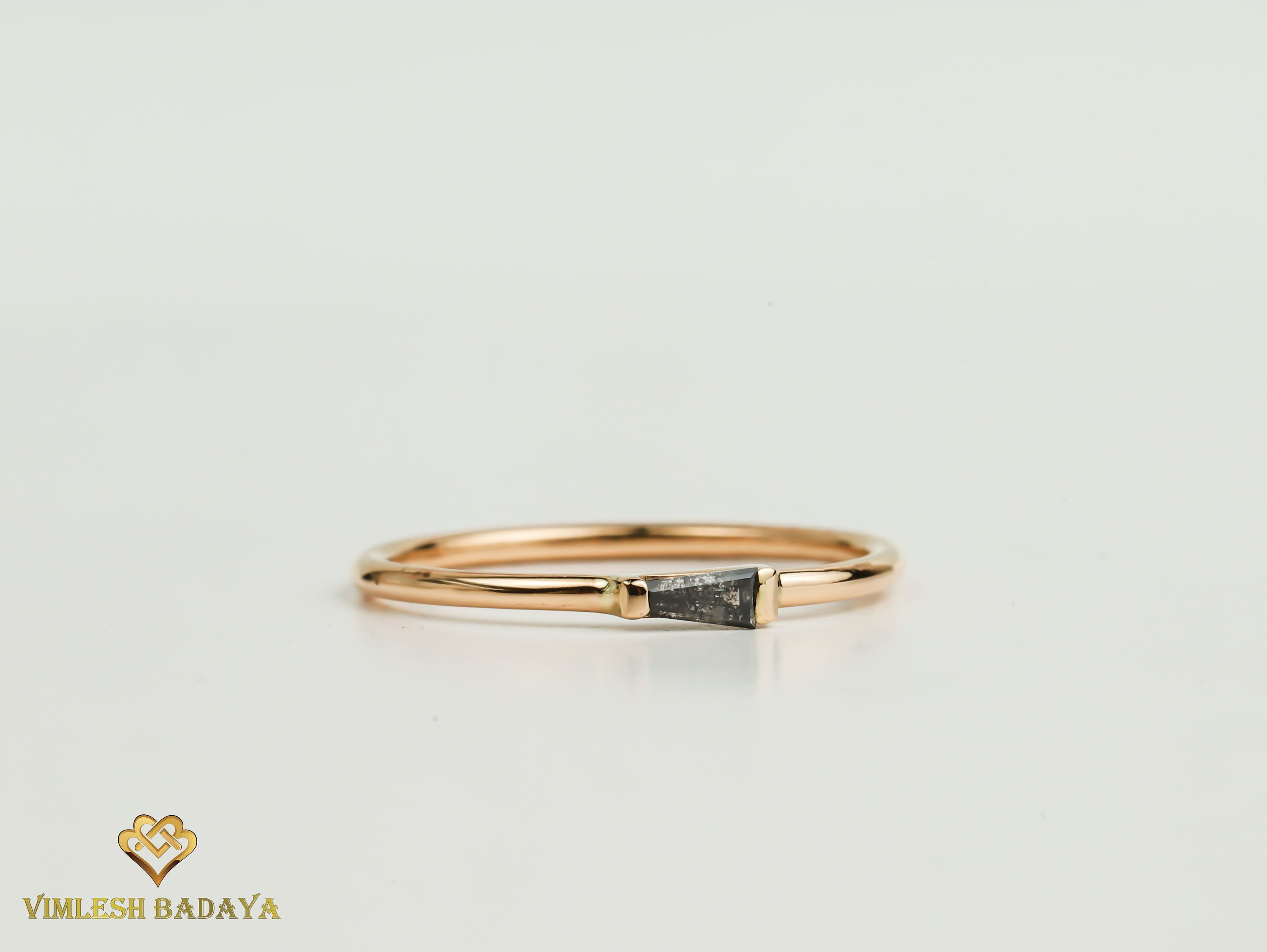 Salt and Pepper Diamond Baguette Ring | Gray Diamond Taper Baguette | Minimalist Stacking Ring -