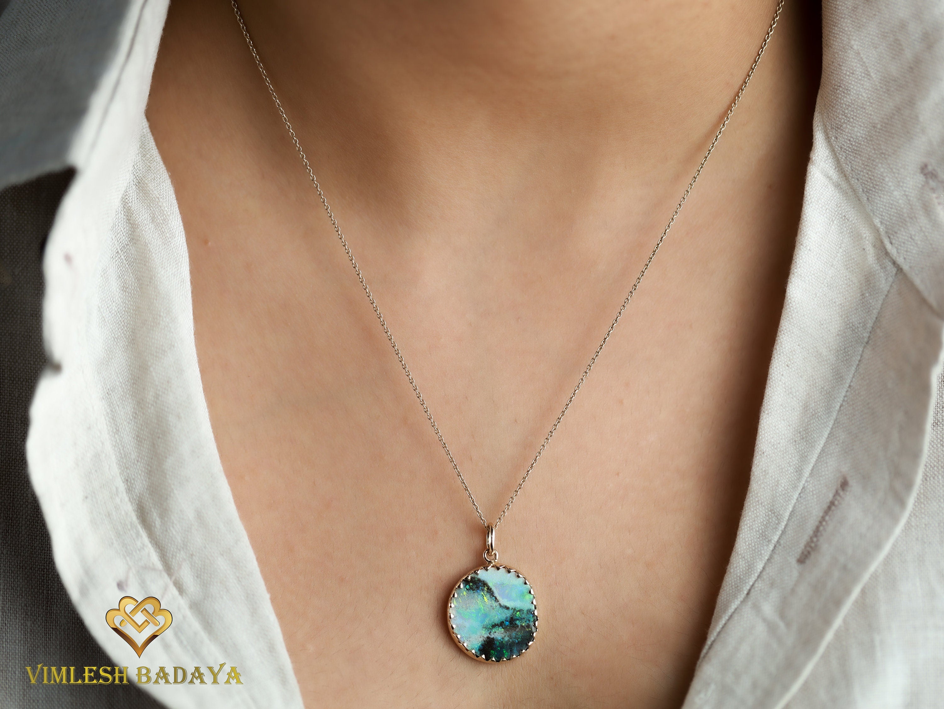 Australian Opal Pendant Necklace | Boulder Opal in Solid Gold | Natural Fire Opal Necklace for Her | Gift Idea -
