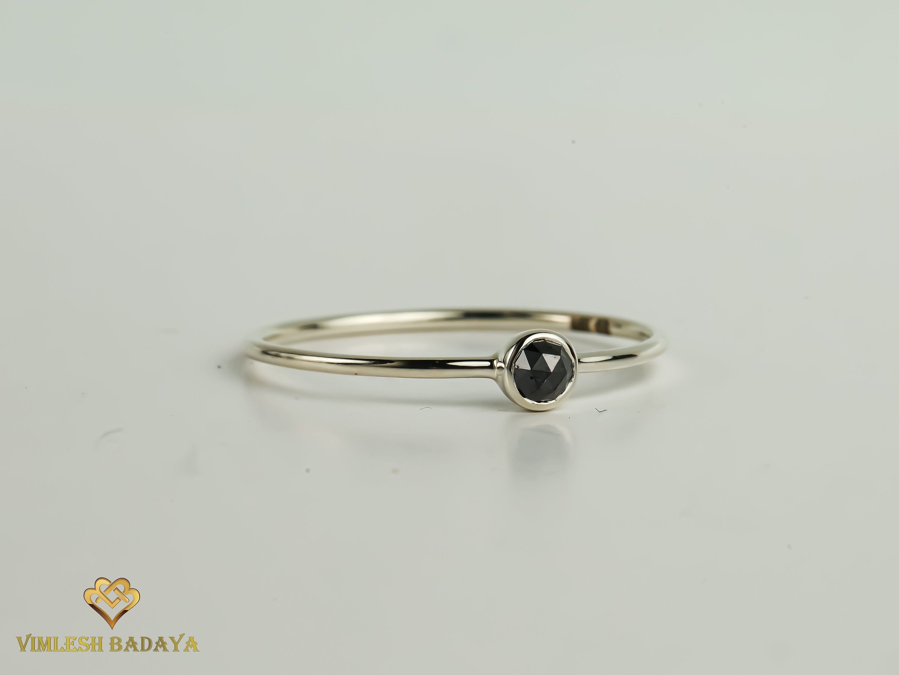 Rose Cut Black Diamond Ring | 9k/14k/18k Gold | Stacking Black Diamond Ring -