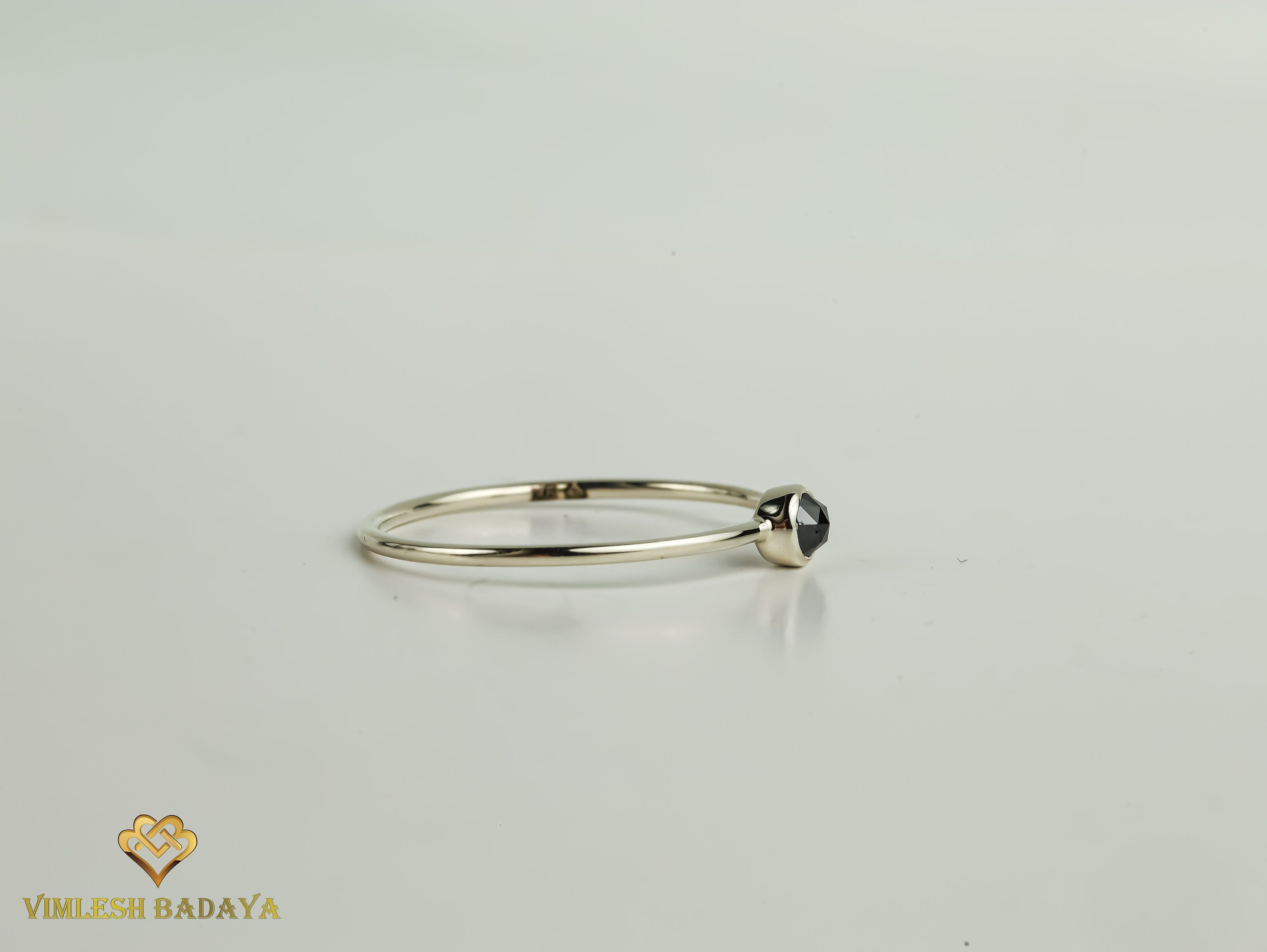 Rose Cut Black Diamond Ring | 9k/14k/18k Gold | Stacking Black Diamond Ring -