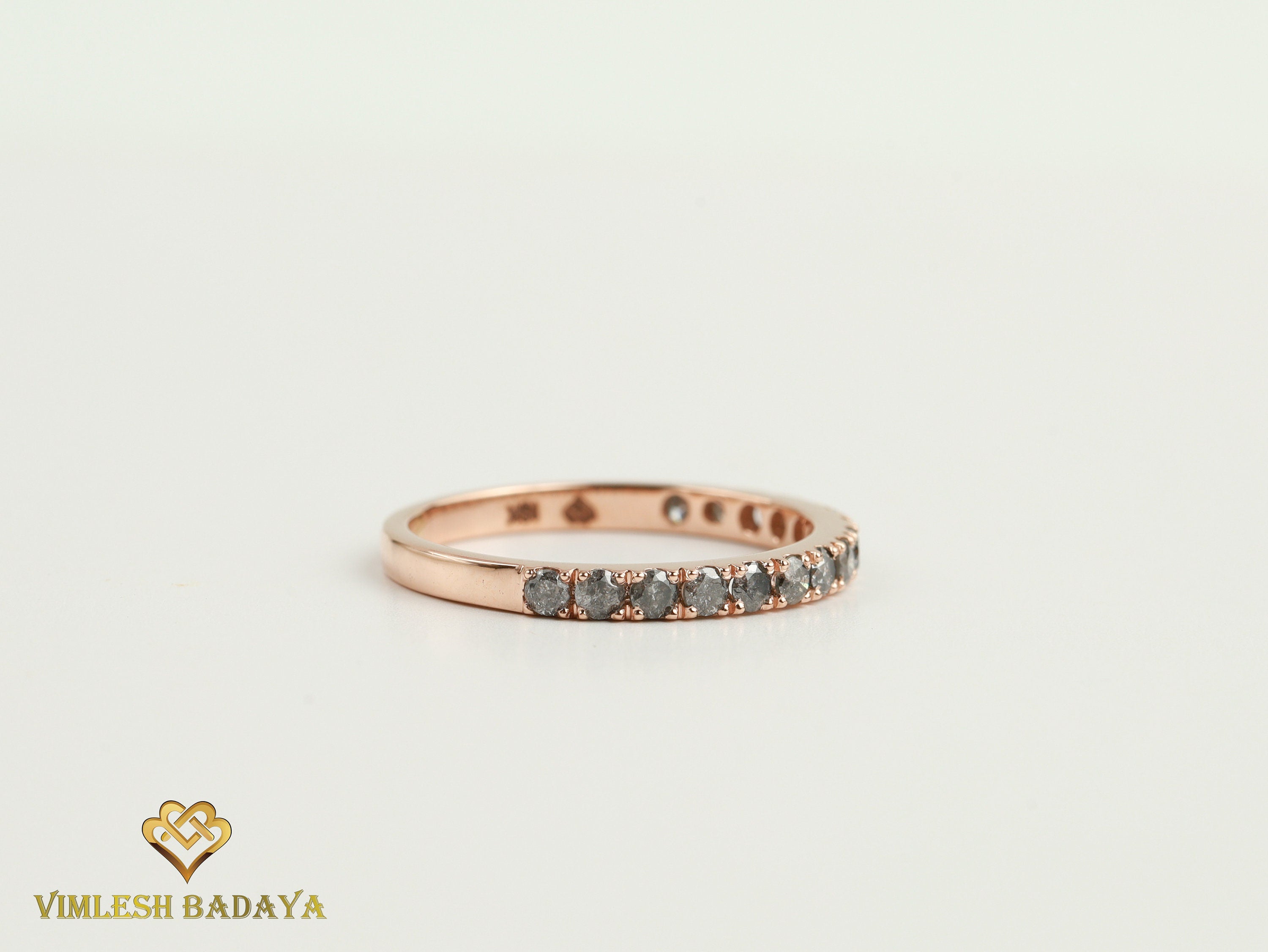 Gray Diamond Wedding Band | Salt & Pepper Diamond | Thin Stacking Ring | Half Eternity Ring -
