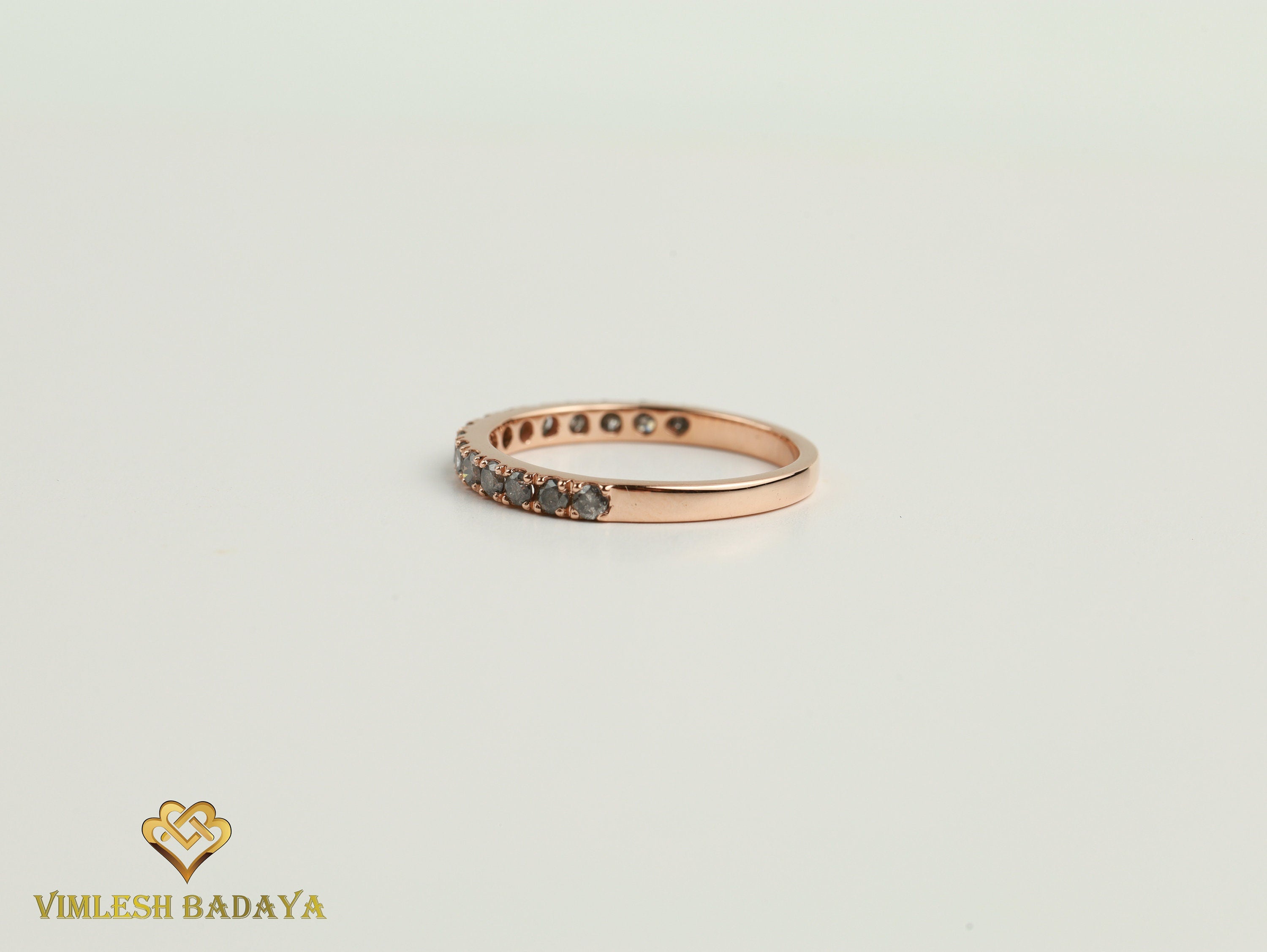 Gray Diamond Wedding Band | Salt & Pepper Diamond | Thin Stacking Ring | Half Eternity Ring -
