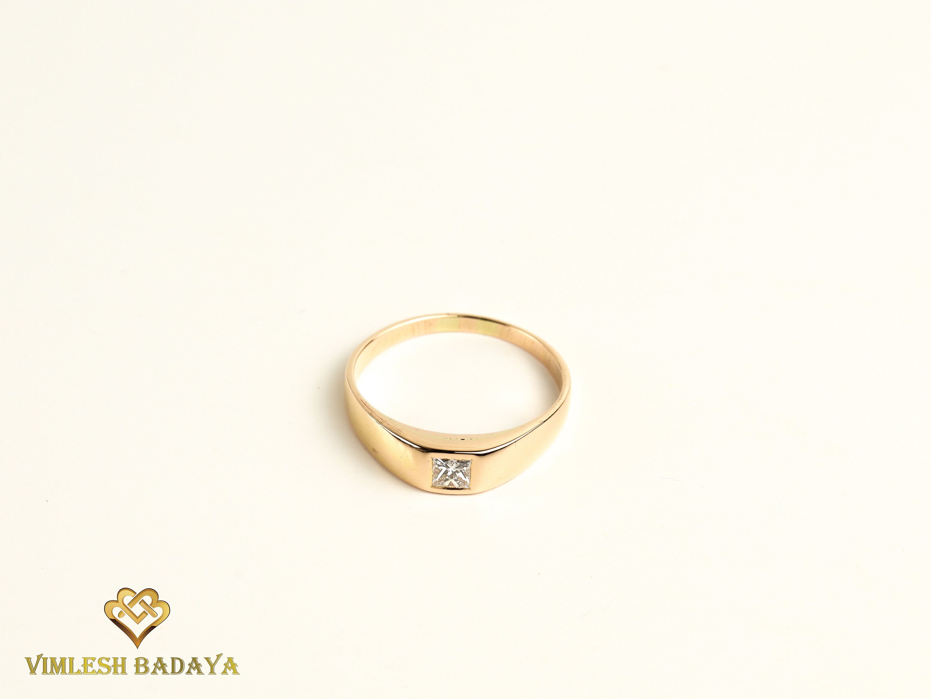 GIA Men's Wedding Band | Diamond Signet Ring | Certified Princess Cut Diamond -