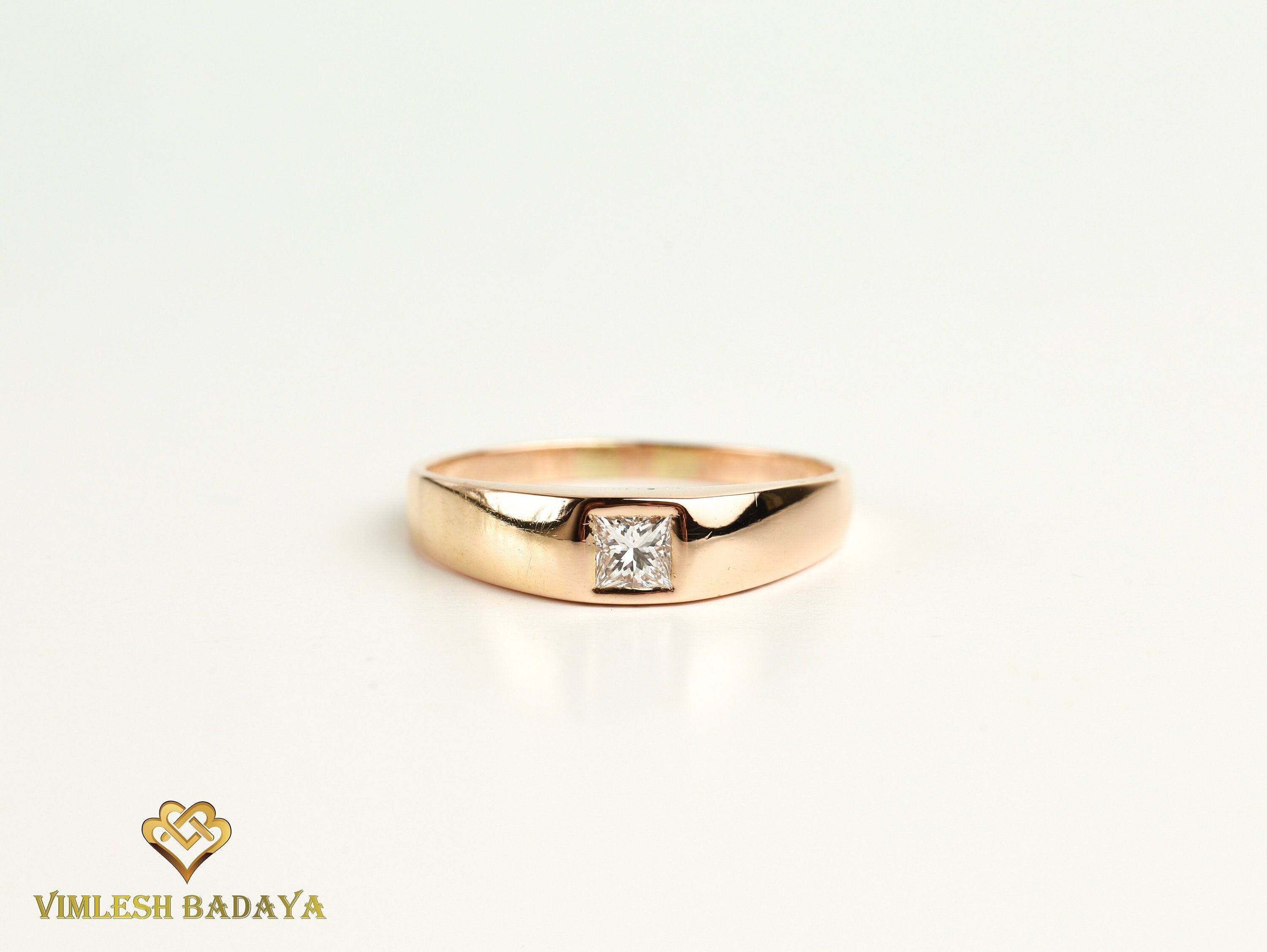 GIA Men's Wedding Band | Diamond Signet Ring | Certified Princess Cut Diamond -