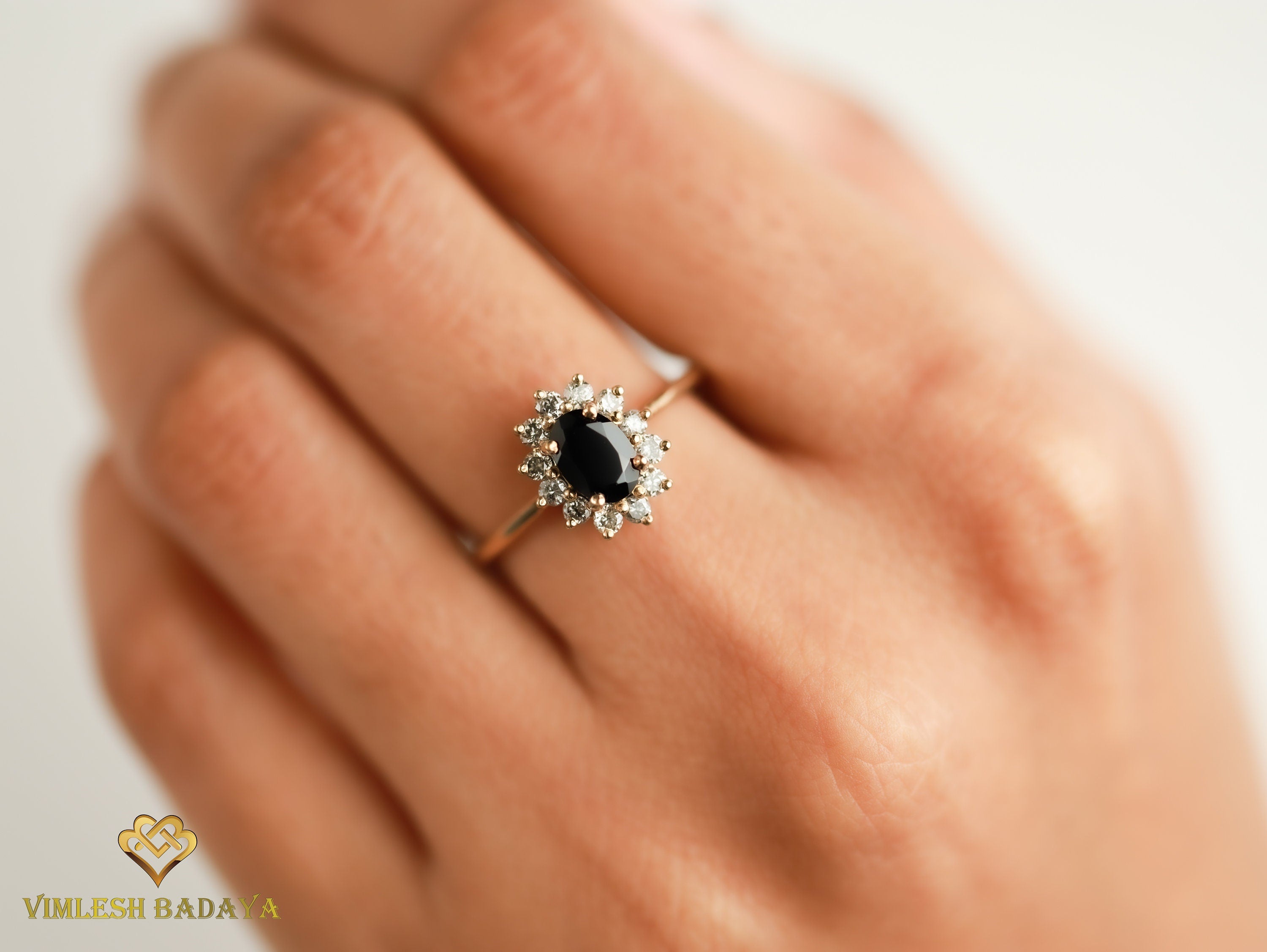 Black and Salt Pepper Diamond Halo Engagement Ring | 1 Carat Diamond Ring -