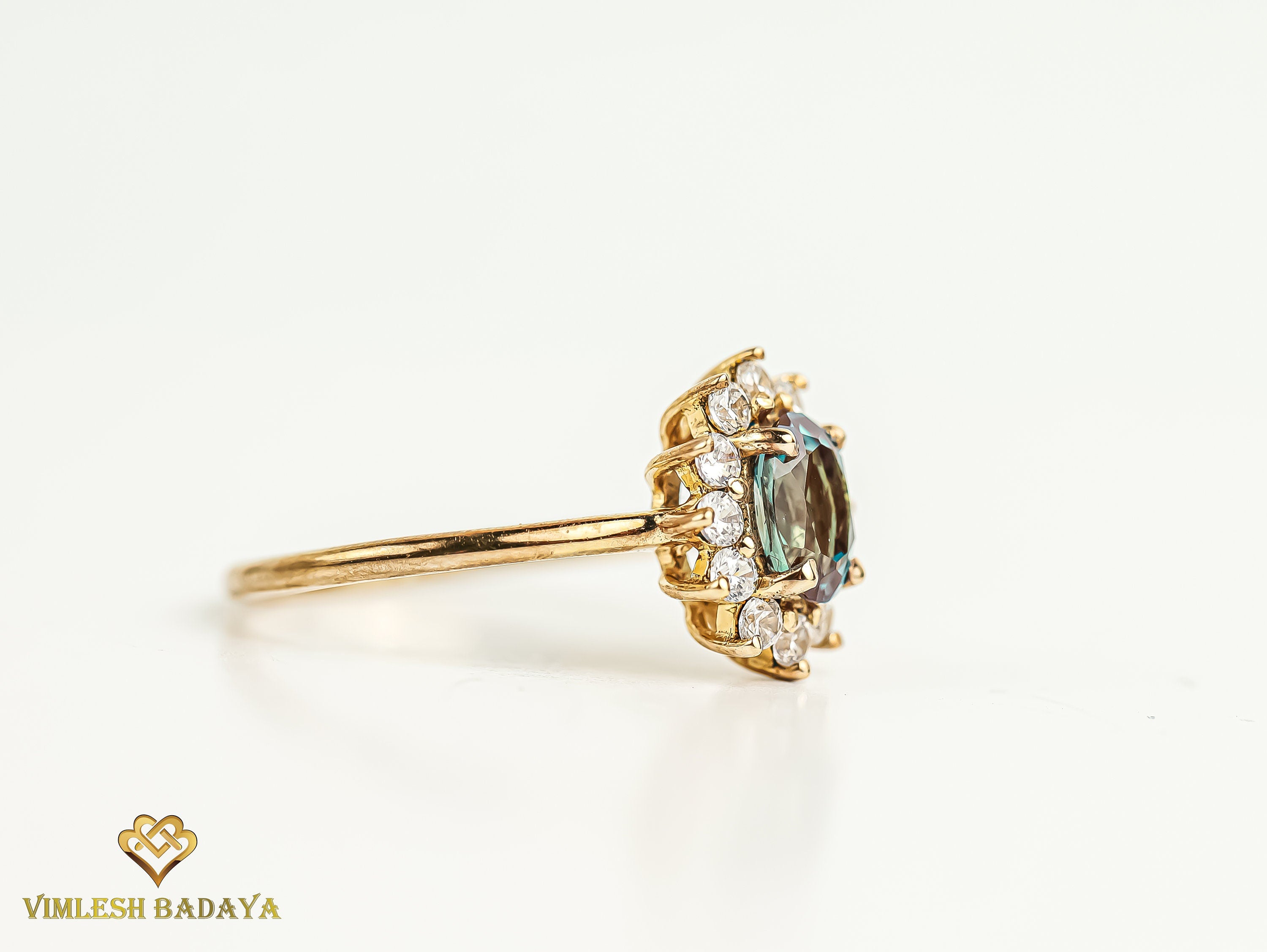 Alexandrite Halo Engagement Ring | Color Change Chatham Alexandrite Ring | Promise Ring -
