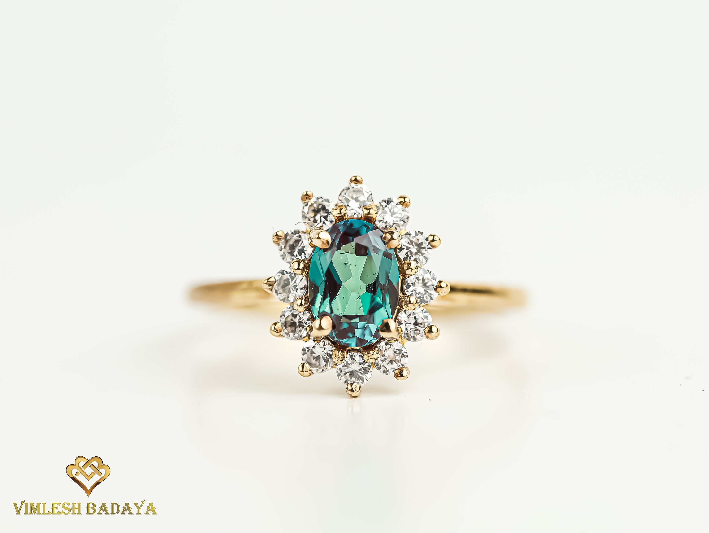 Alexandrite Halo Engagement Ring | Color Change Chatham Alexandrite Ring | Promise Ring -