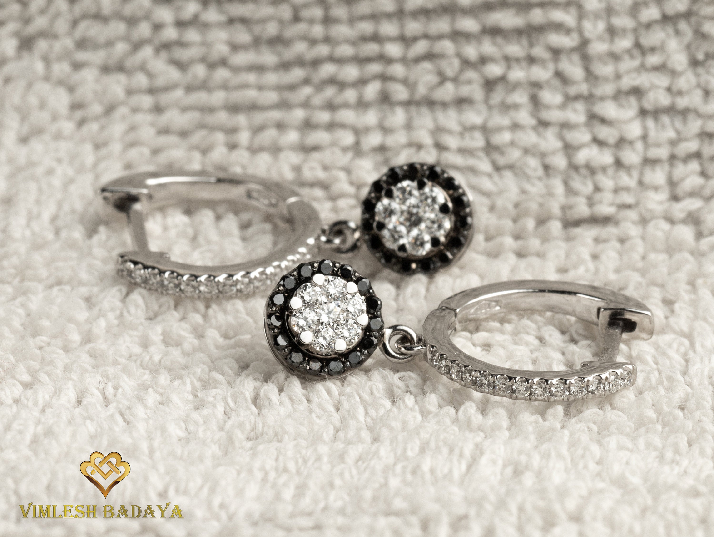 Solid Gold Invisible Set Diamond Halo Hoop Earrings | Round Diamond Halo | Diamond Earrings for Her -