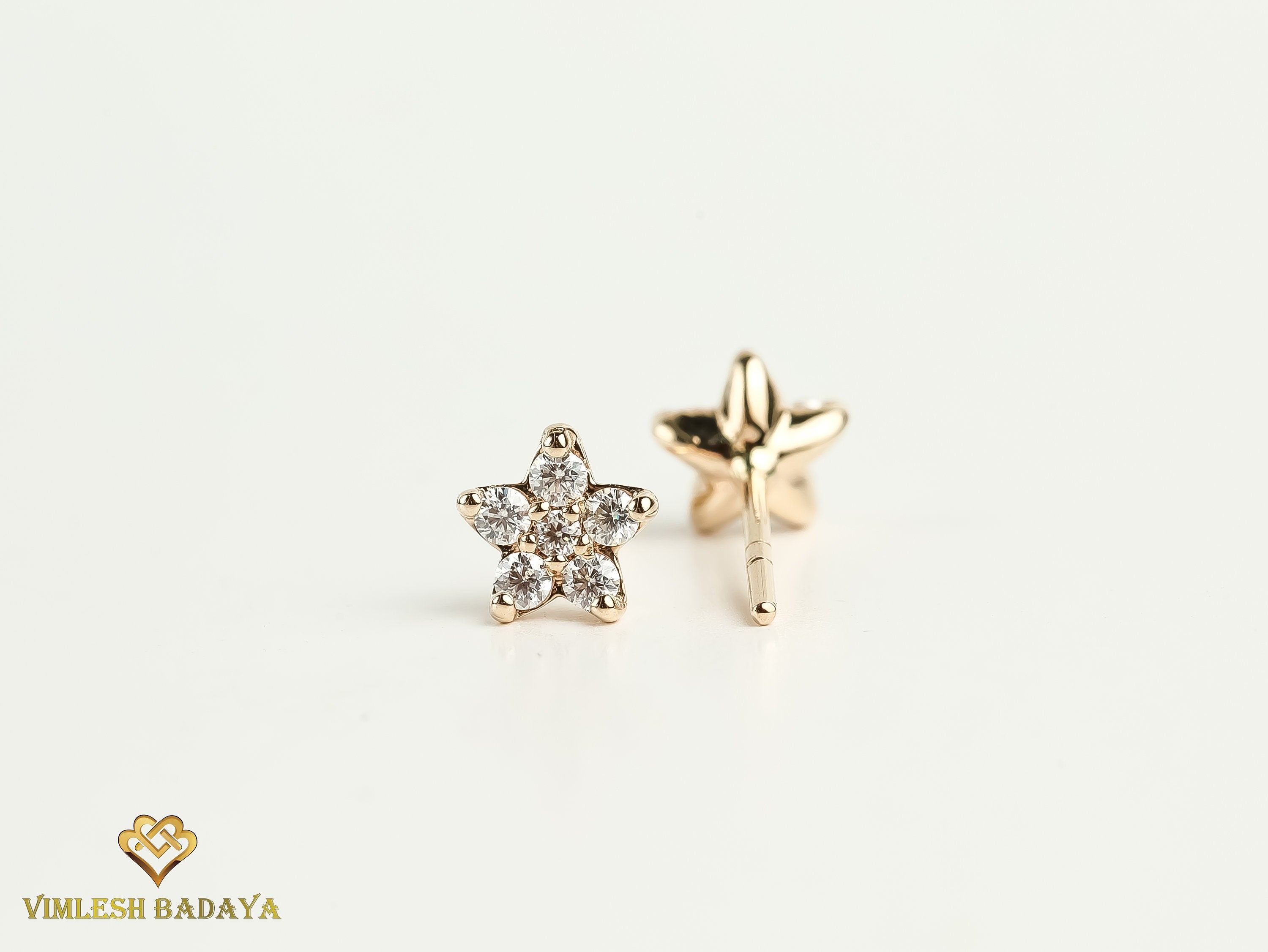 Solid Gold Flower Diamond Stud Earrings | Anniversary Gift | Round Diamond Earrings | Gold Diamond Studs -