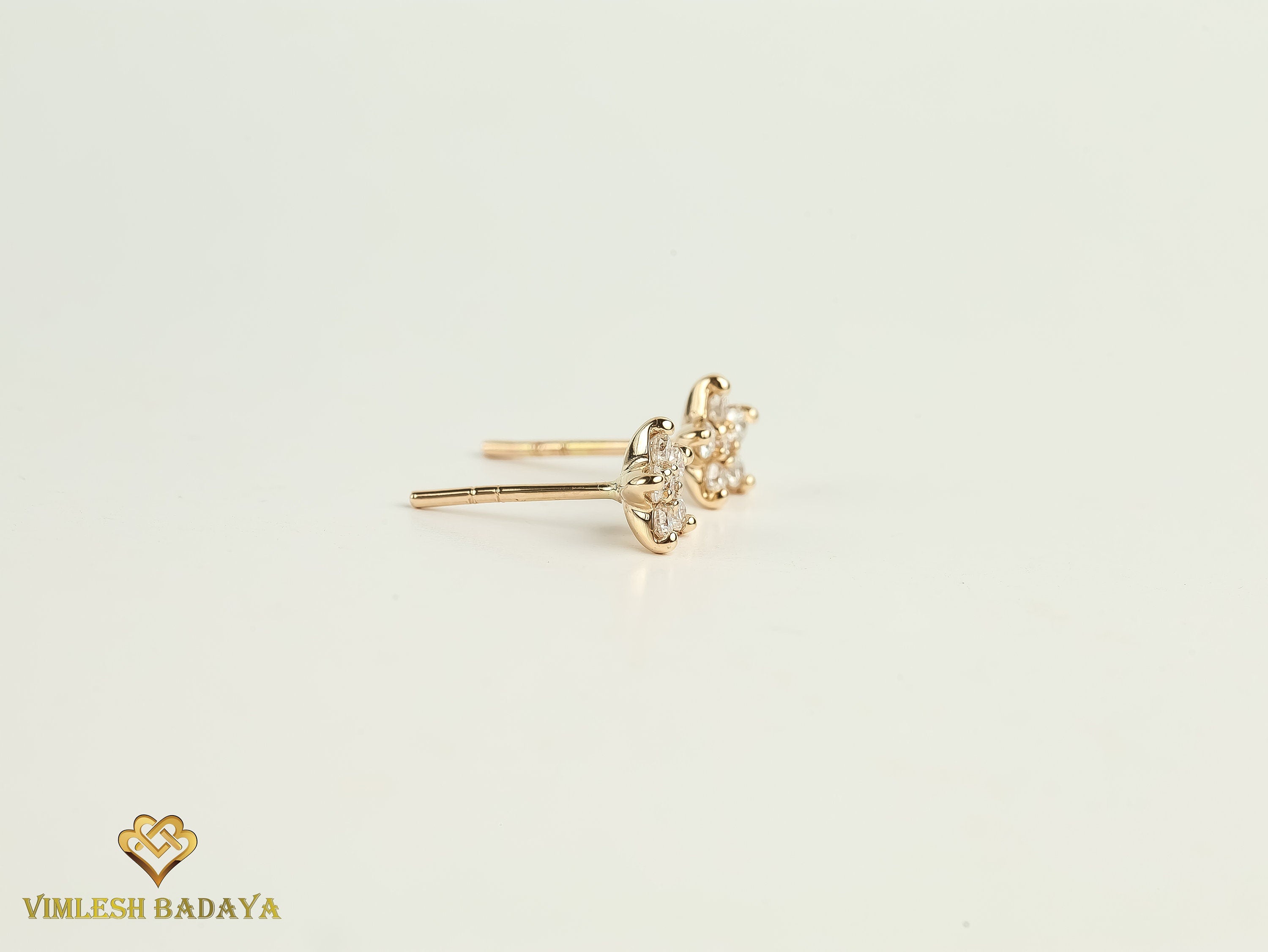 Solid Gold Flower Diamond Stud Earrings | Anniversary Gift | Round Diamond Earrings | Gold Diamond Studs -