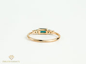 Teal Sapphire Gold Stacking Ring | Parti Sapphire Emerald Cut Five-Stone Ring -