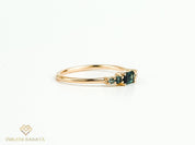 Teal Sapphire Gold Stacking Ring | Parti Sapphire Emerald Cut Five-Stone Ring -