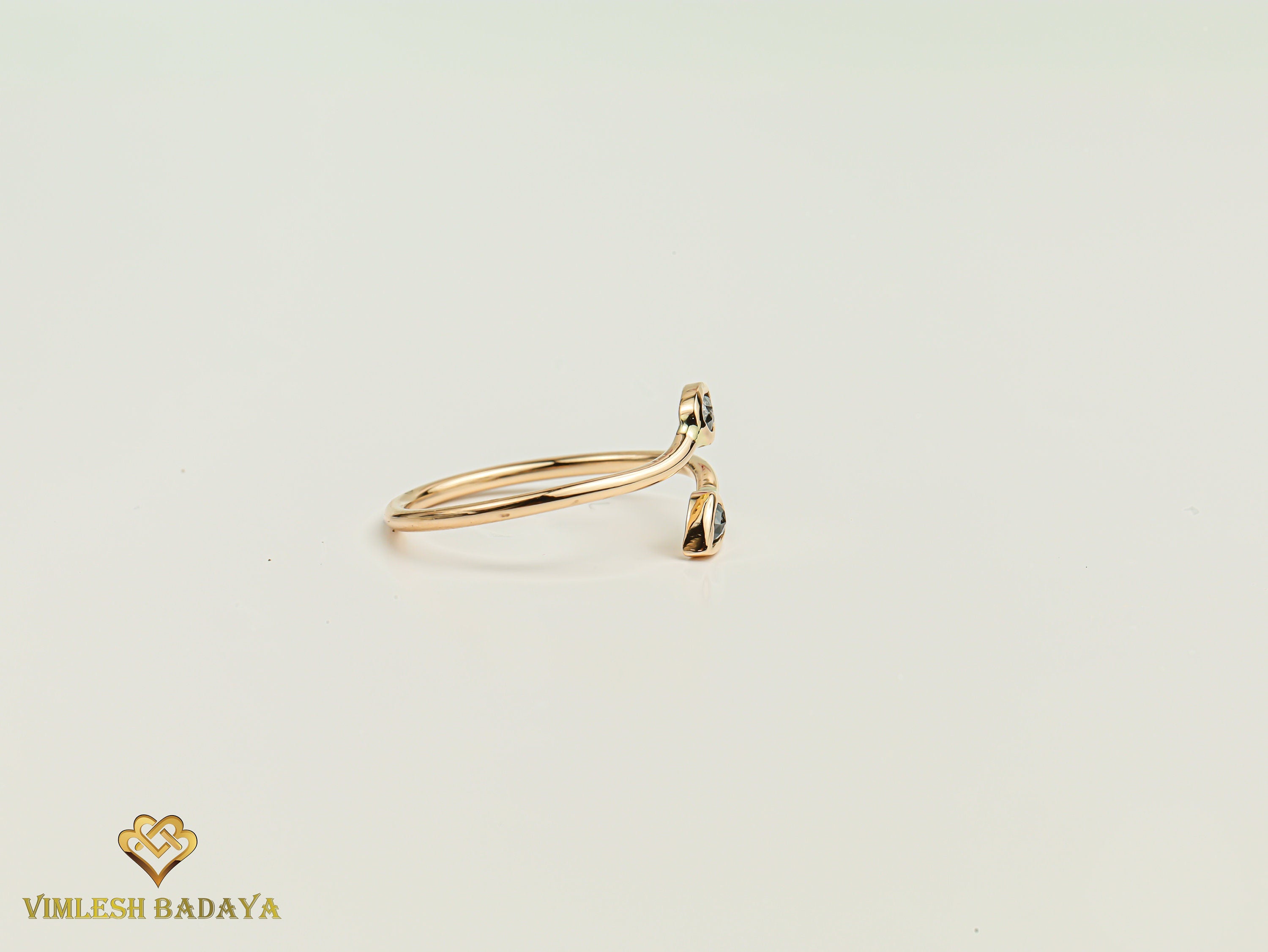 Adjustable Gray Diamond Teardrop Ring | Salt and Pepper Diamond Leaf Stacking Ring | Dainty Dual Diamond Ring -