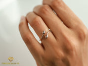 Adjustable Gray Diamond Teardrop Ring | Salt and Pepper Diamond Leaf Stacking Ring | Dainty Dual Diamond Ring -