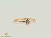 Pear Gray Diamond Teardrop Ring | Salt and Pepper Diamond Stacking Ring -
