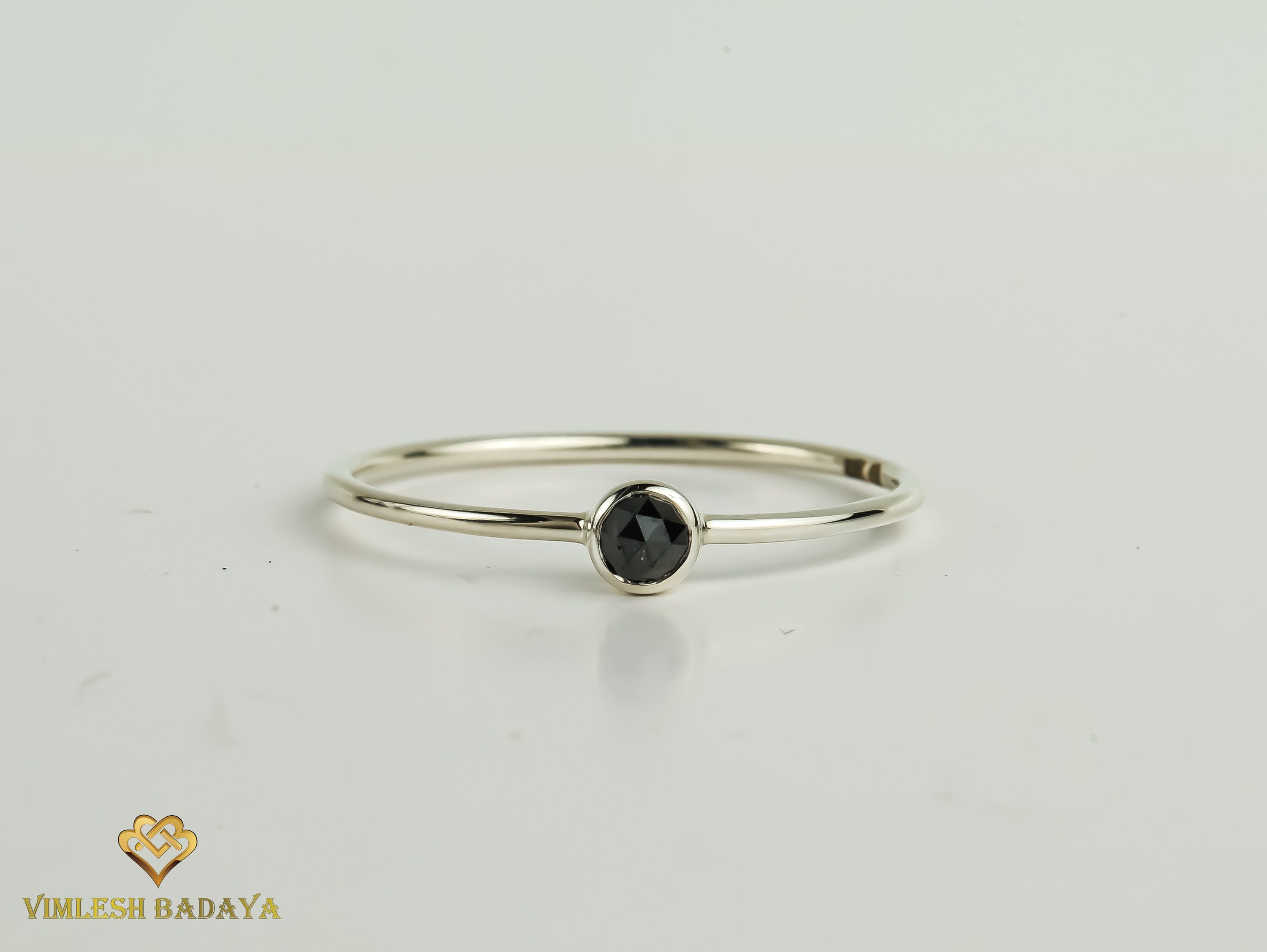 Rose Cut Black Diamond Ring | 9k/14k/18k Gold | Stacking Black Diamond Ring -