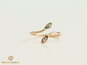 Adjustable Gray Diamond Leaf Ring | Salt and Pepper Diamond Stacking Ring | Marquise Cut Diamond Ring -