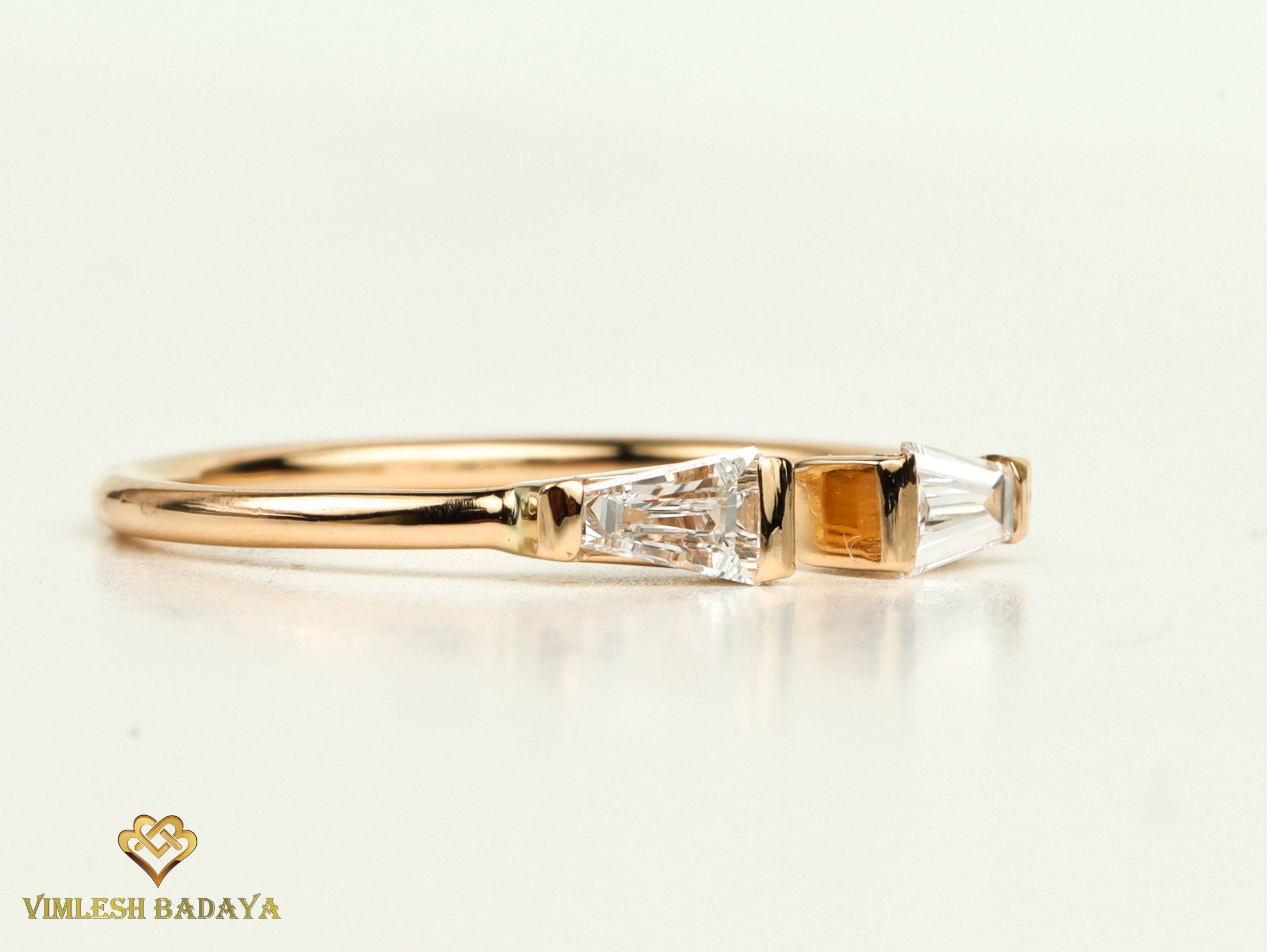 Tapered Diamond Baguette Ring | Adjustable Diamond Stacking Ring | Dainty Wedding Ring -