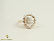 Baroque Pearl Halo Ring | 5 Carat Pearl Engagement Ring | White Pearl and Diamond Ring -