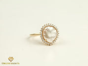 Baroque Pearl Halo Ring | 5 Carat Pearl Engagement Ring | White Pearl and Diamond Ring -