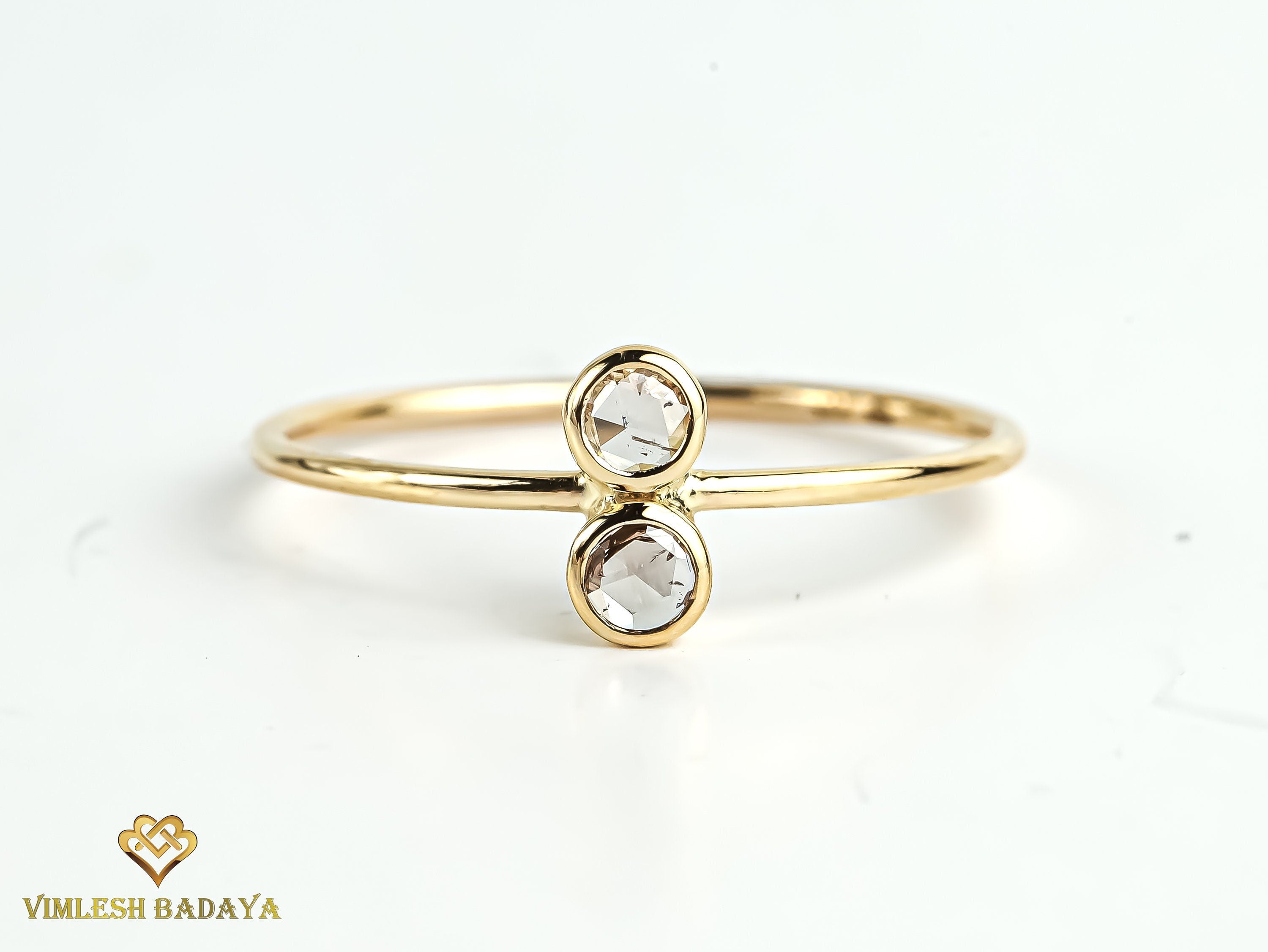 Dual Rose Cut Diamond Ring | Fancy Brown Diamond Stacking Ring | Dainty Diamond Ring -