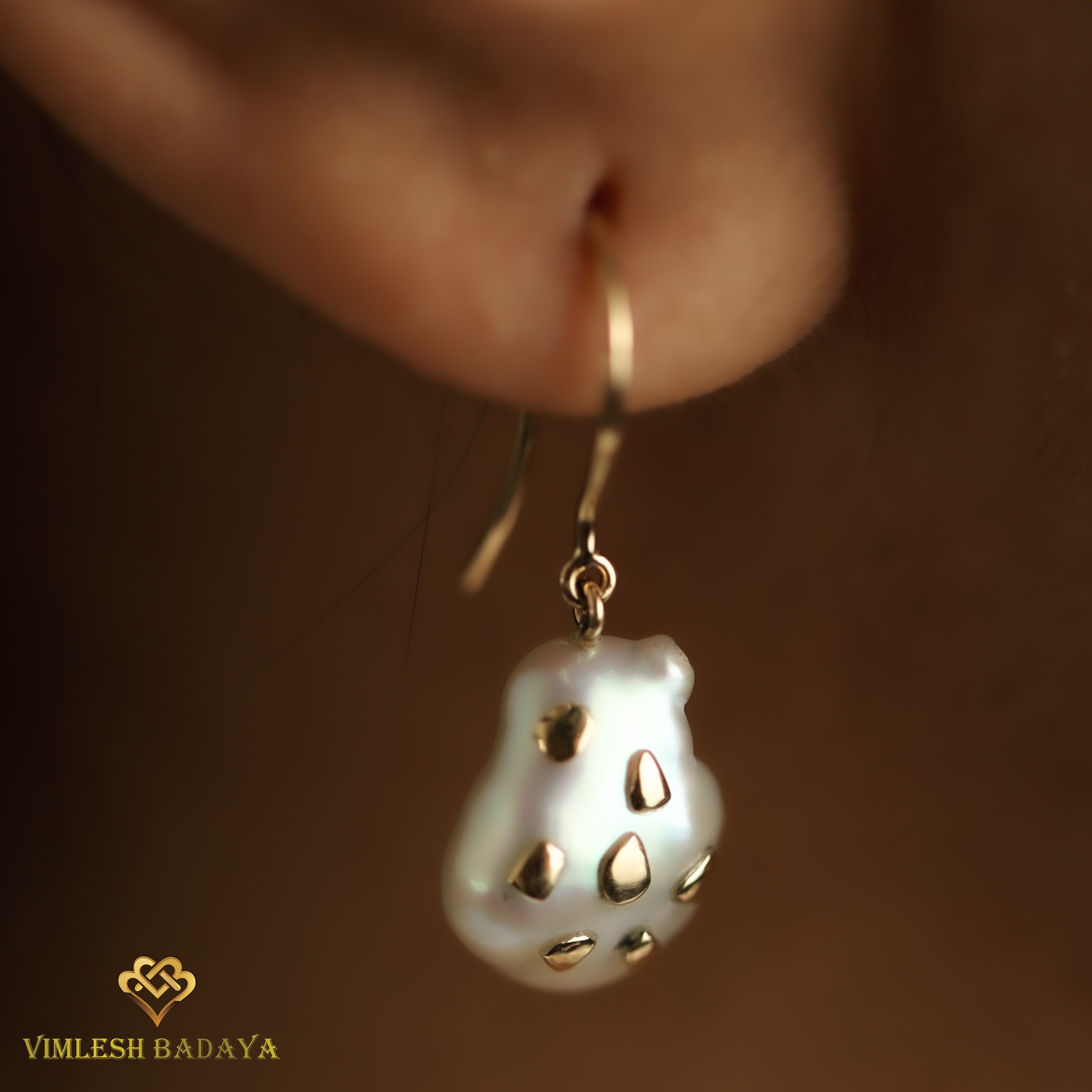 Handmade Baroque Pearl Drop Earrings | Solid Gold Dangle Earrings | Everyday Pearl Earrings Gift for Her -