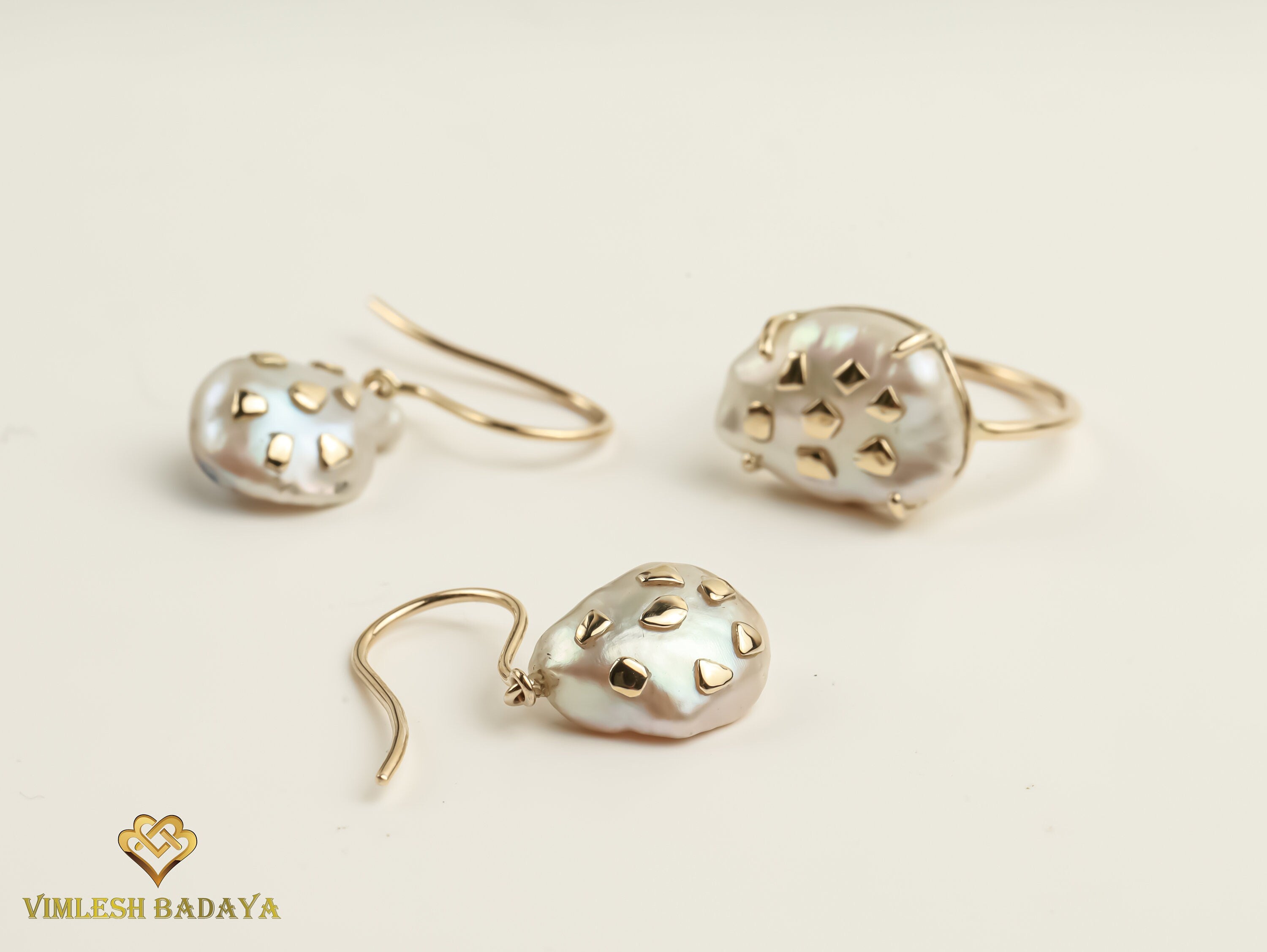 Handmade Baroque Pearl Drop Earrings | Solid Gold Dangle Earrings | Everyday Pearl Earrings Gift for Her -