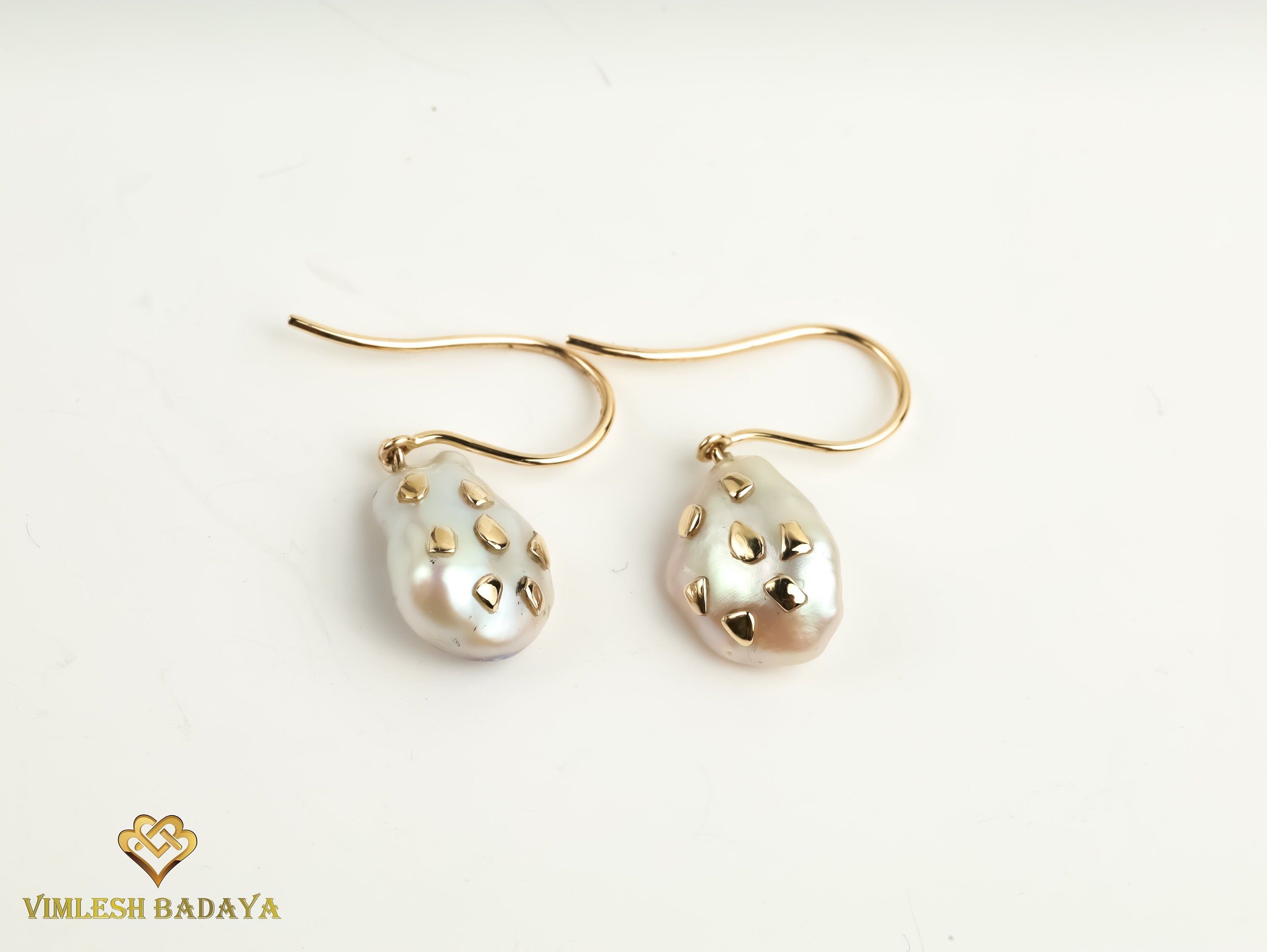 Handmade Baroque Pearl Drop Earrings | Solid Gold Dangle Earrings | Everyday Pearl Earrings Gift for Her -