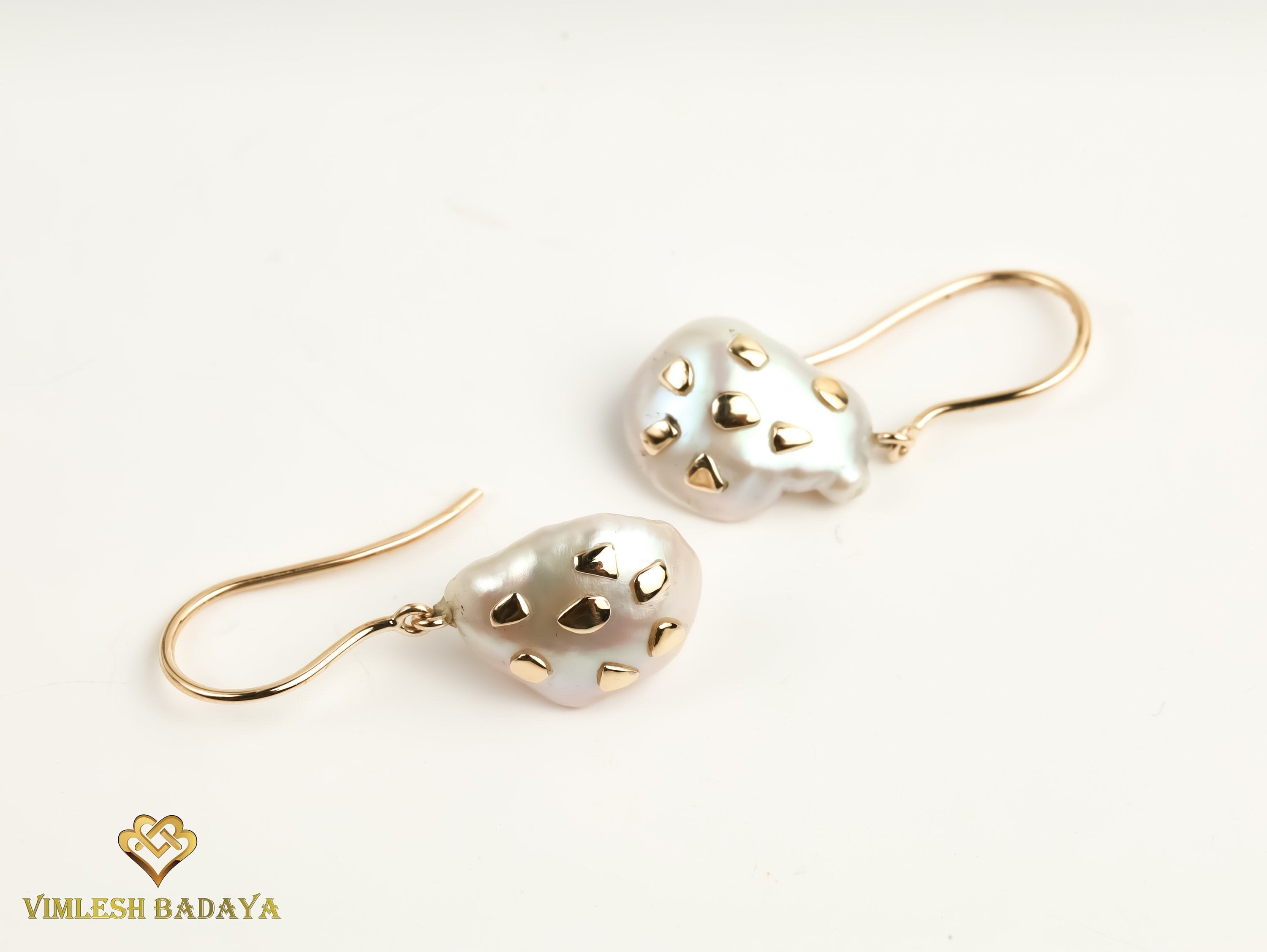 Handmade Baroque Pearl Drop Earrings | Solid Gold Dangle Earrings | Everyday Pearl Earrings Gift for Her -