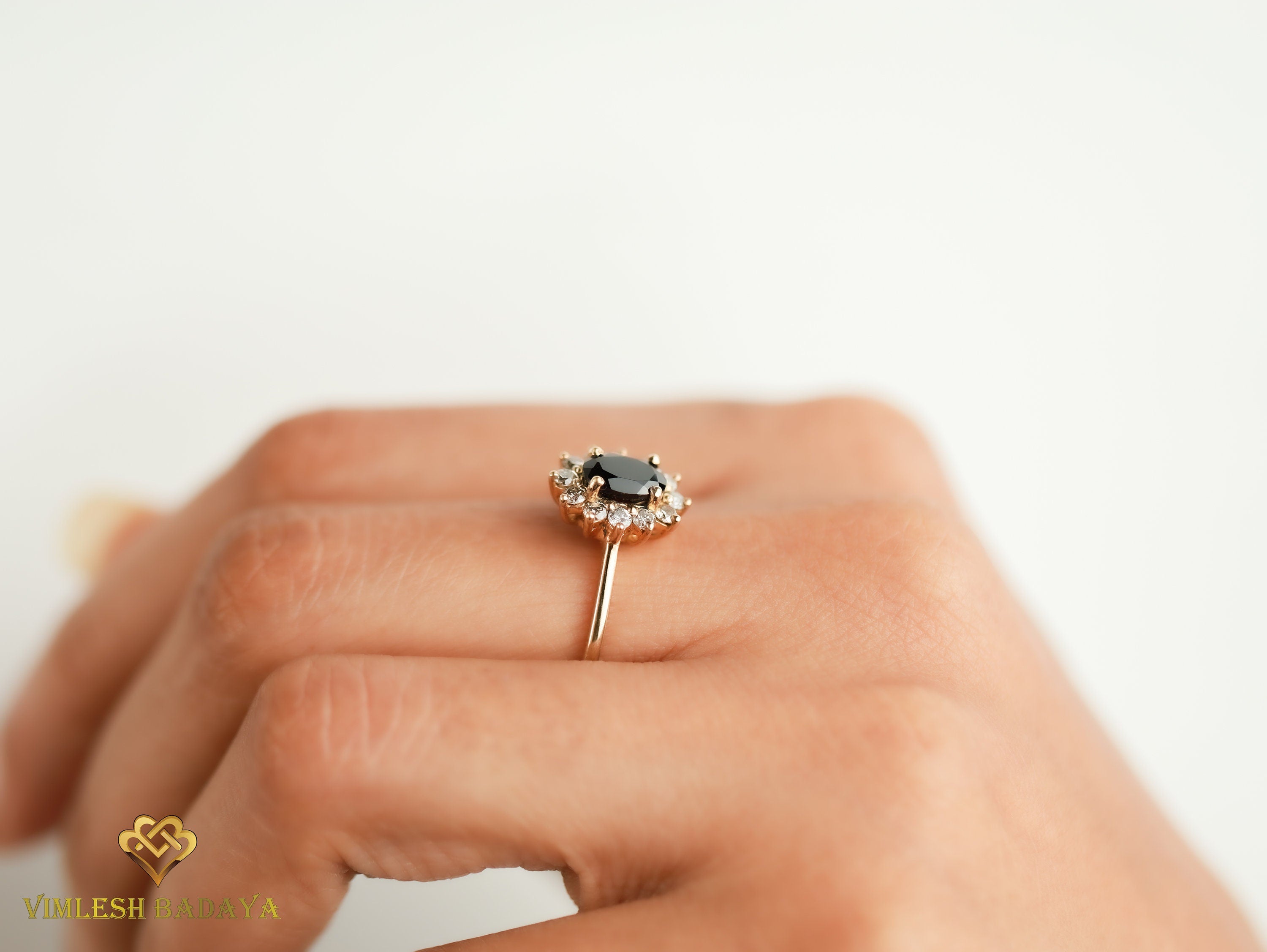 Black and Salt Pepper Diamond Halo Engagement Ring | 1 Carat Diamond Ring -