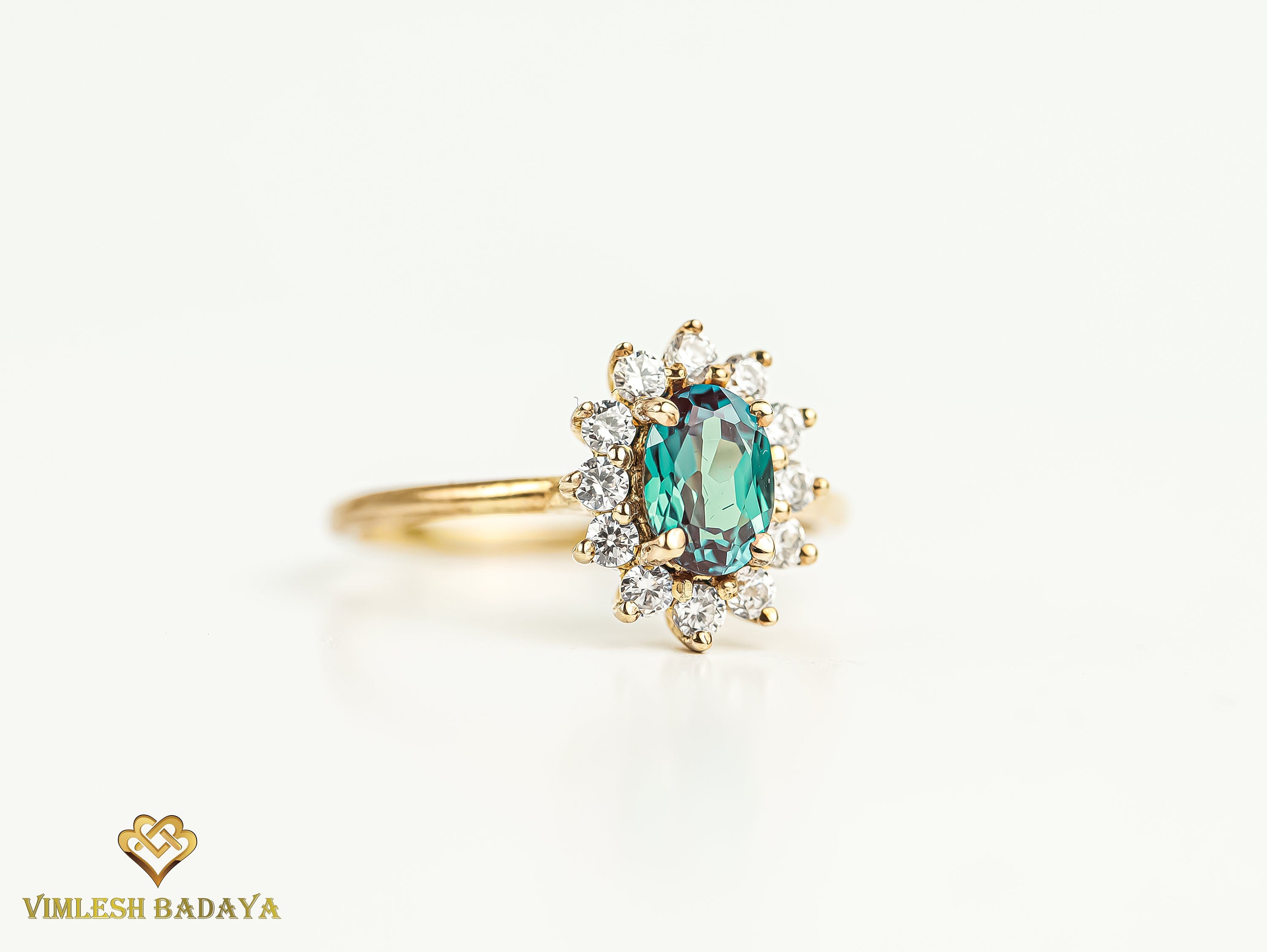 Alexandrite Halo Engagement Ring | Color Change Chatham Alexandrite Ring | Promise Ring -