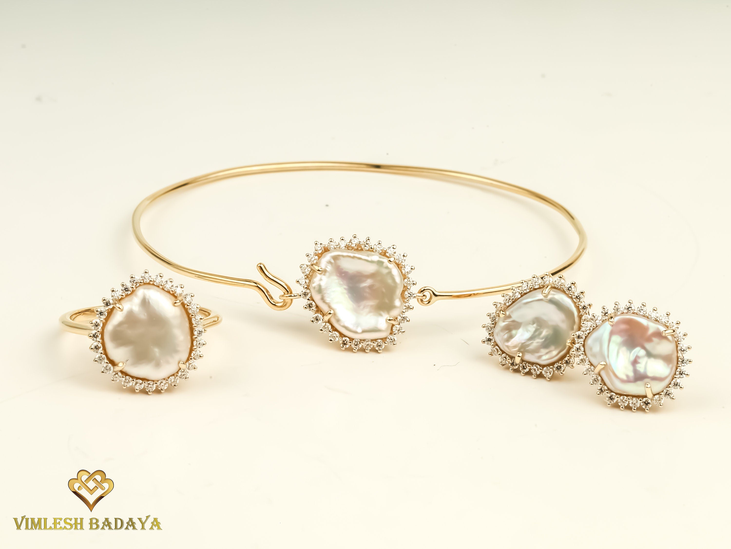 Handmade Baroque Pearl Halo Studs | Solid Gold Pearl Earrings | Everyday Earrings Gift for Her -