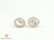 Handmade Baroque Pearl Halo Studs | Solid Gold Pearl Earrings | Everyday Earrings Gift for Her -