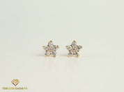 Solid Gold Flower Diamond Stud Earrings | Anniversary Gift | Round Diamond Earrings | Gold Diamond Studs -