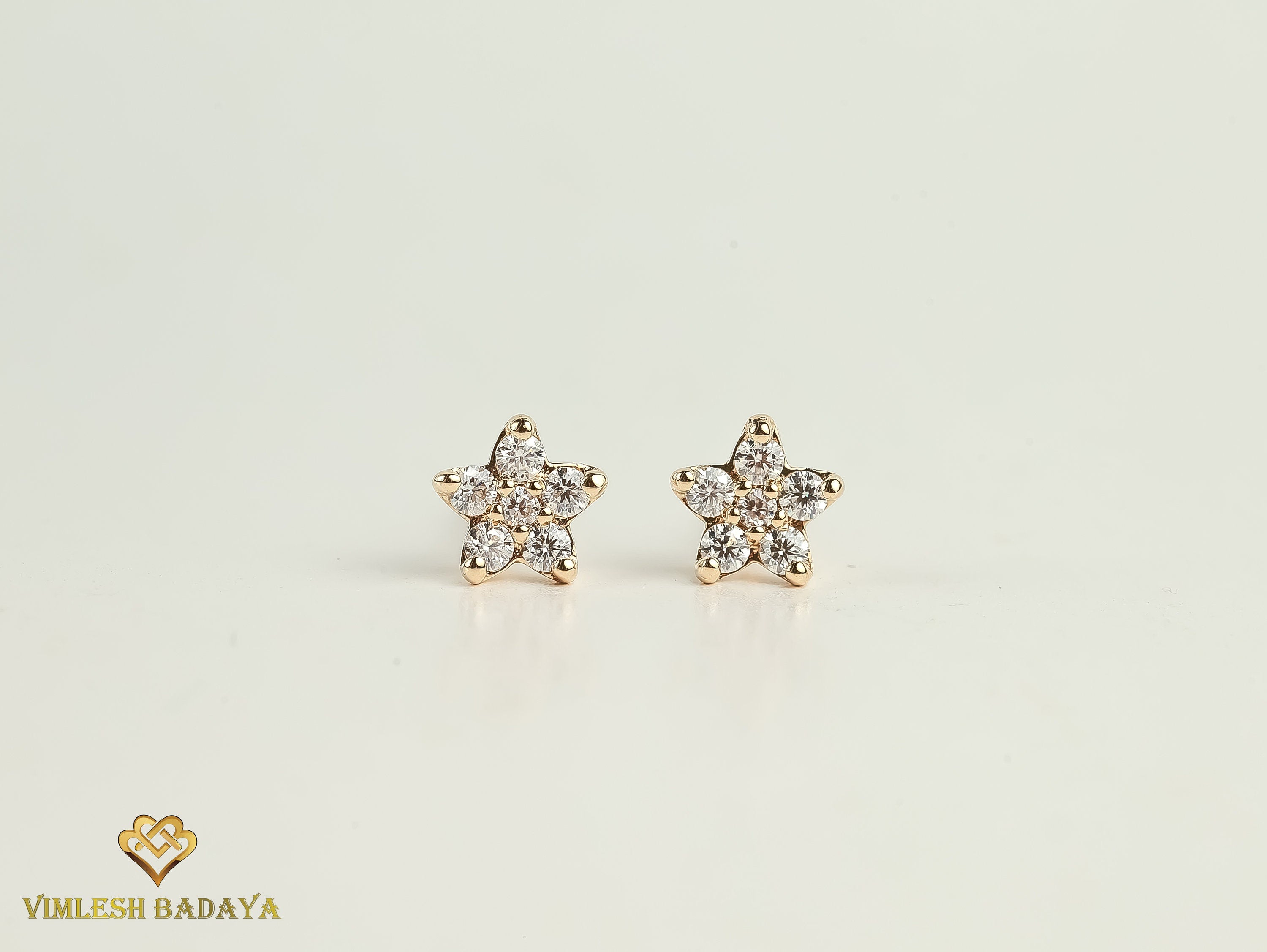 Solid Gold Flower Diamond Stud Earrings | Anniversary Gift | Round Diamond Earrings | Gold Diamond Studs -