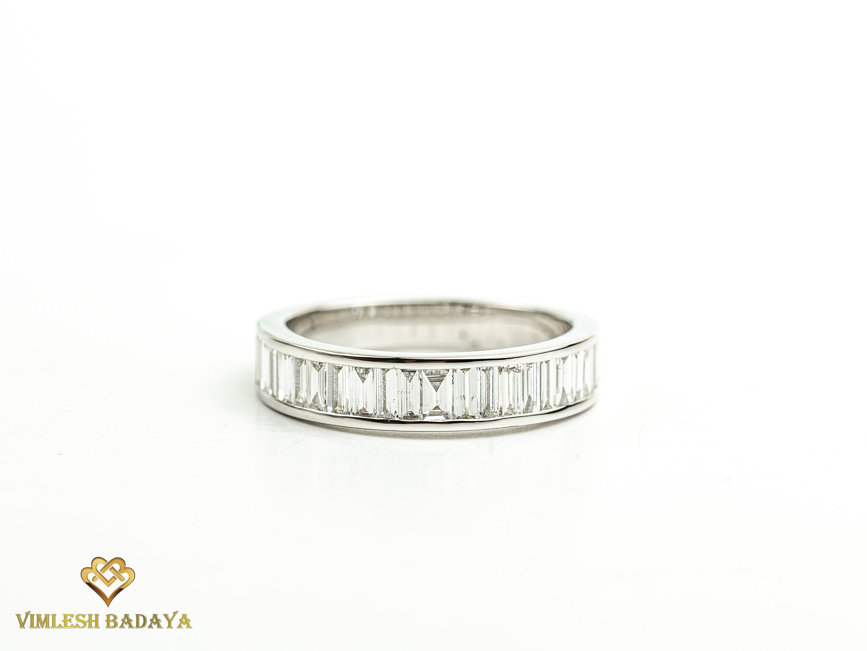 1 Carat Diamond Baguette Wedding Band | Minimalist Thin Diamond Wedding Ring -