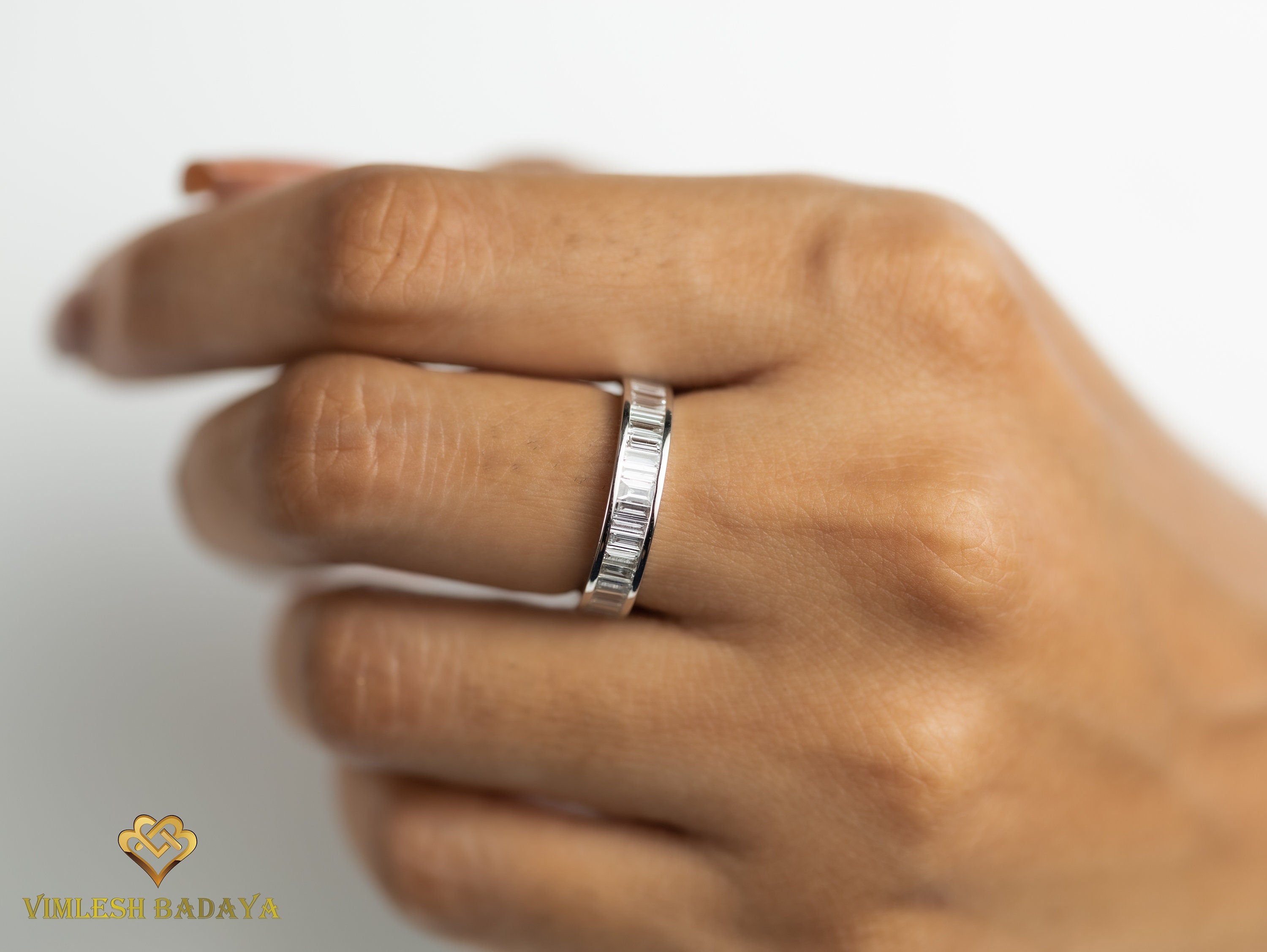 Lab Grown Diamond Wedding Ring | E-F/VS Lab Created Baguette Diamond Engagement Ring | Unique Wedding Band -