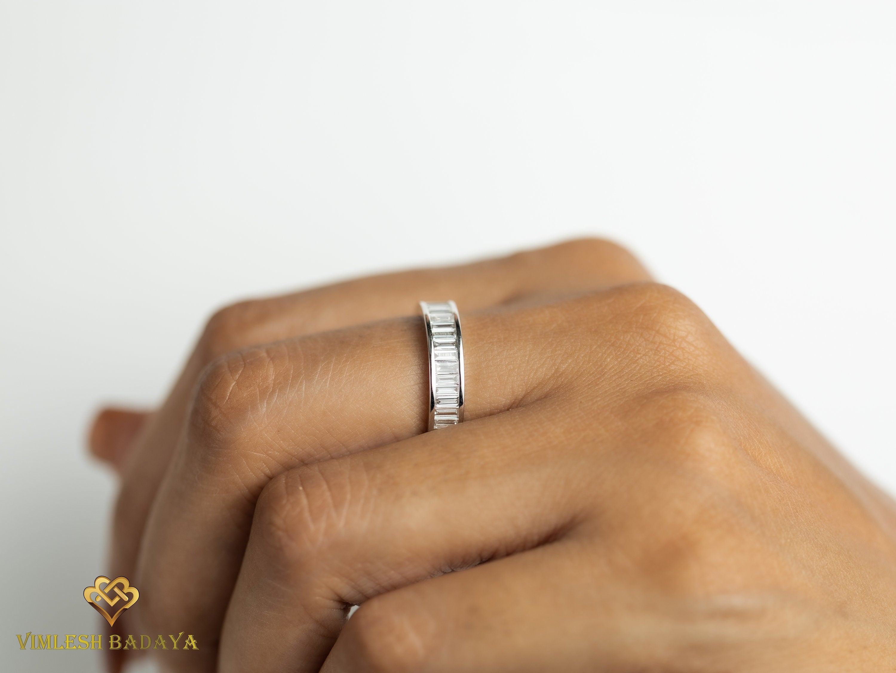 Lab Grown Diamond Wedding Ring | E-F/VS Lab Created Baguette Diamond Engagement Ring | Unique Wedding Band -