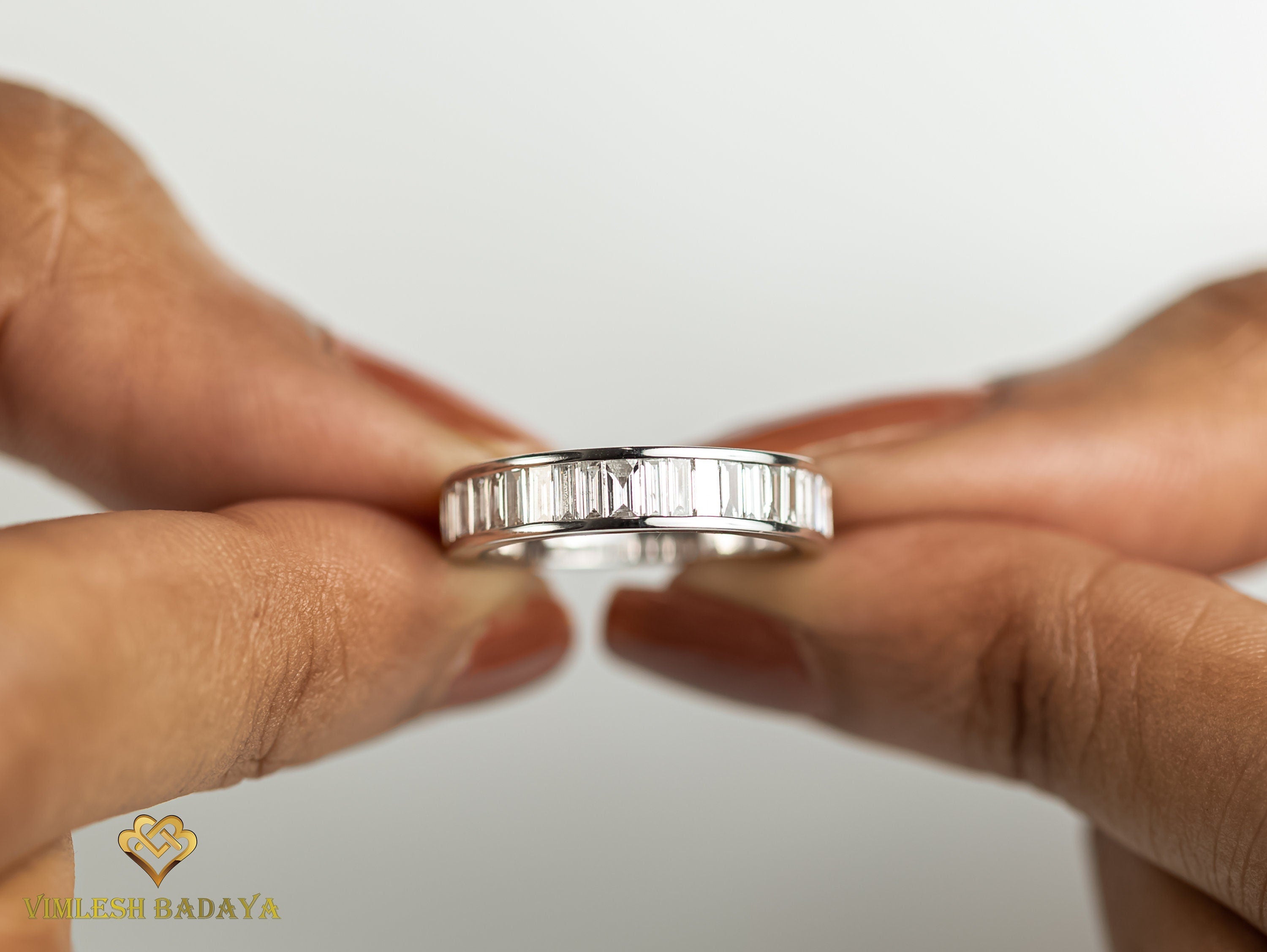 Lab Grown Diamond Wedding Ring | E-F/VS Lab Created Baguette Diamond Engagement Ring | Unique Wedding Band -