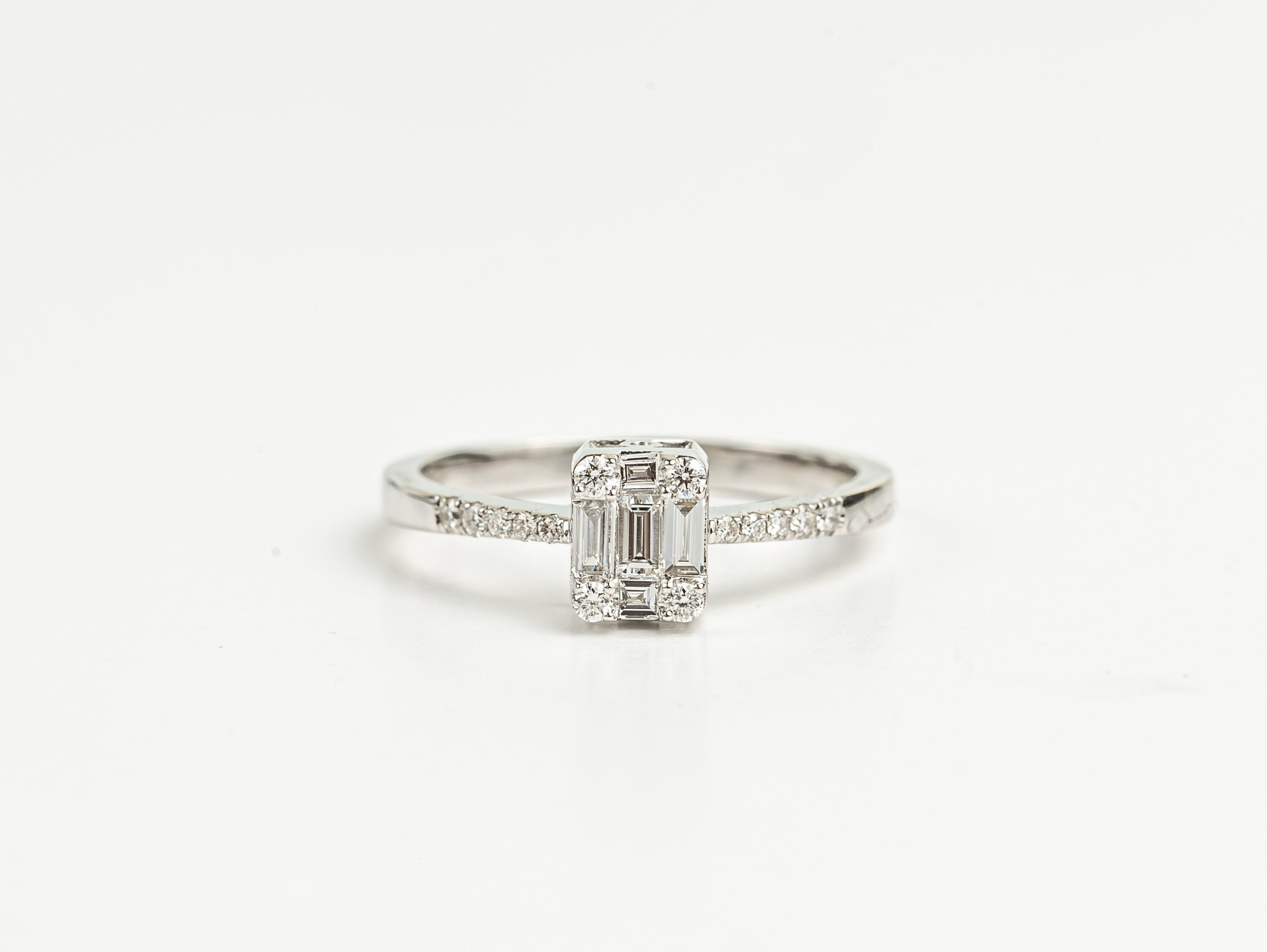 Diamond Baguette Engagement Ring | Illusion Setting Statement Ring | Anniversary Gift -