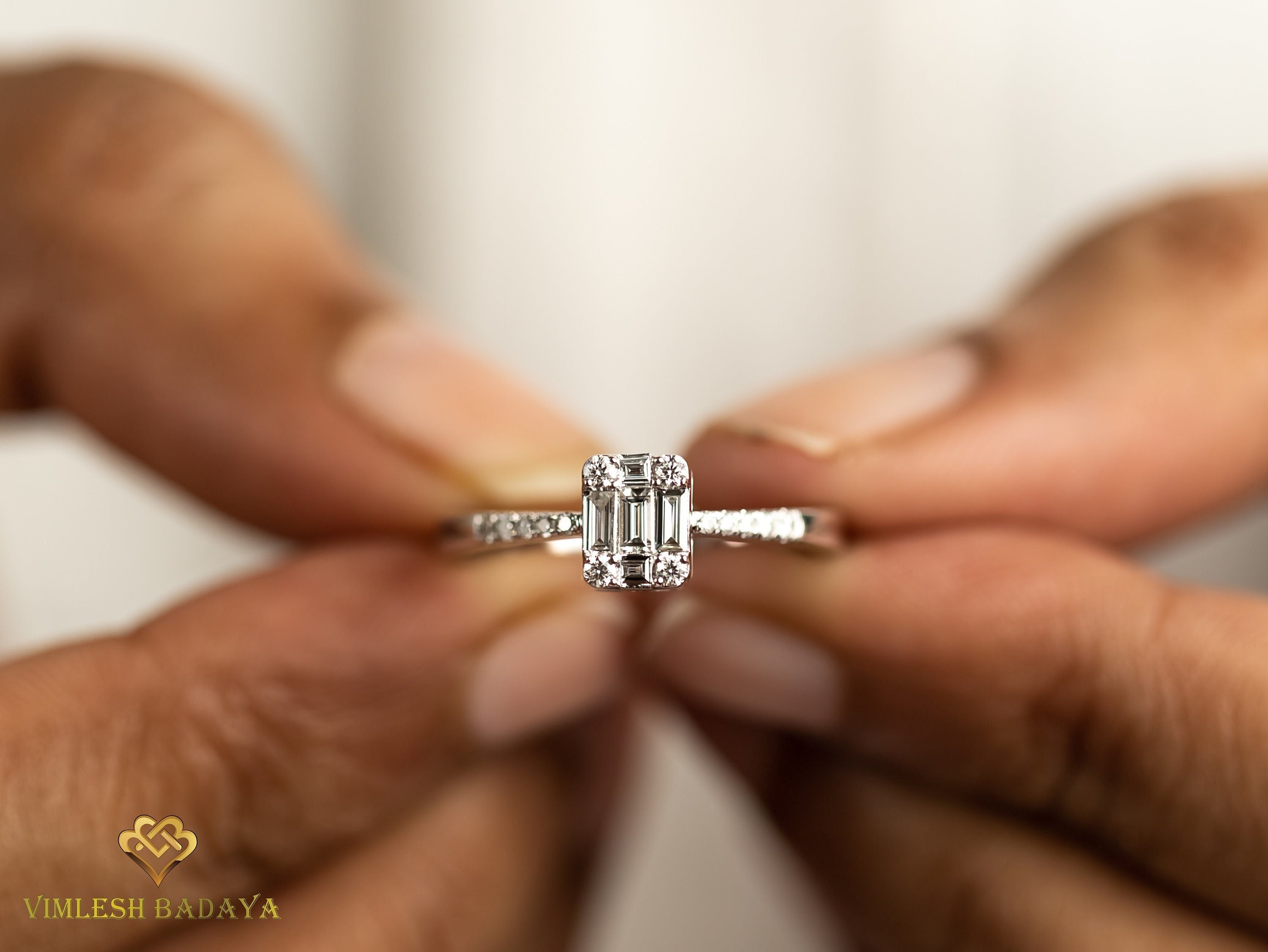 Lab-Grown Diamond Baguette Ring | E F VS Diamond Engagement Ring | Statement Promise Ring -