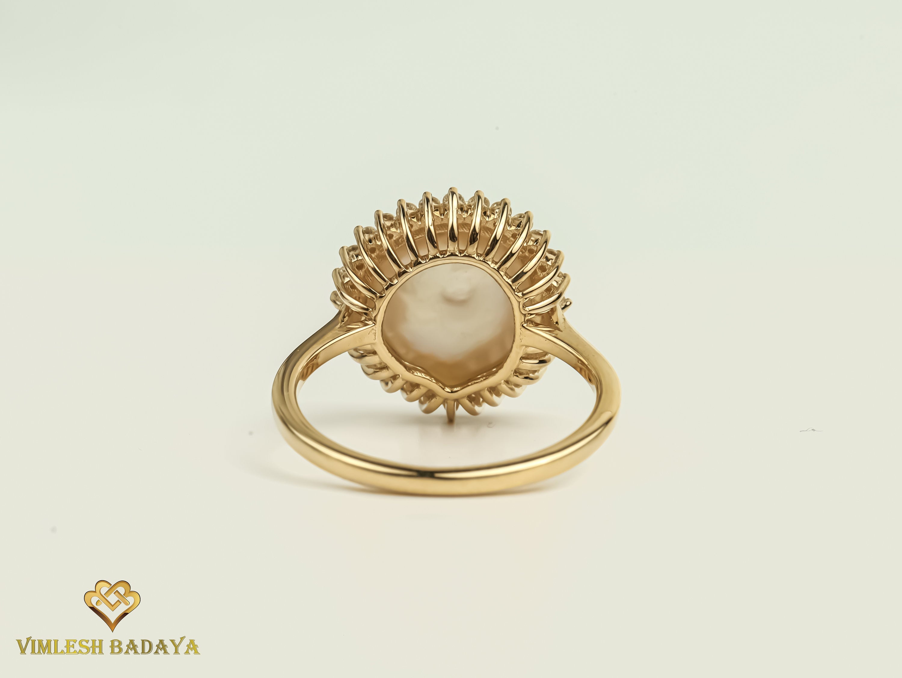Baroque Pearl Halo Ring | 5 Carat Pearl Engagement Ring | White Pearl and Diamond Ring -