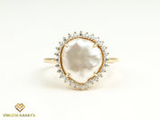 Baroque Pearl Halo Ring | 5 Carat Pearl Engagement Ring | White Pearl and Diamond Ring -