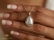 Baroque Pearl and Diamond Halo Necklace | Solid Gold Pearl Necklace -