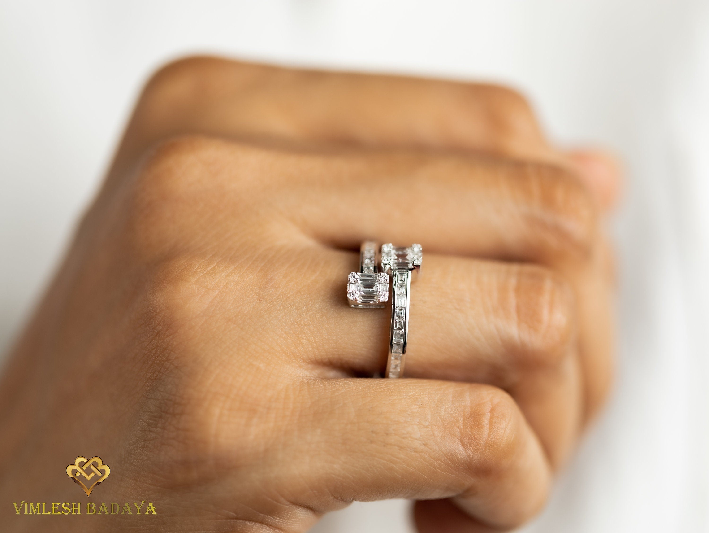 Illusion Setting Diamond Engagement Ring | Baguette Cut & Adjustable Statement Ring | G VS Diamond -