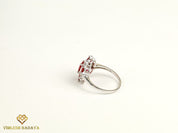 Vintage Ruby Diamond Cluster Ring | Oval Ruby with Round Diamond | Popular July Birthstone Engagement Ring -