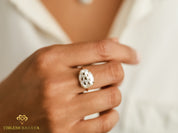 Handmade Baroque Pearl Ring | Unique 5-Carat White Pearl Engagement Ring with Gold Chips -
